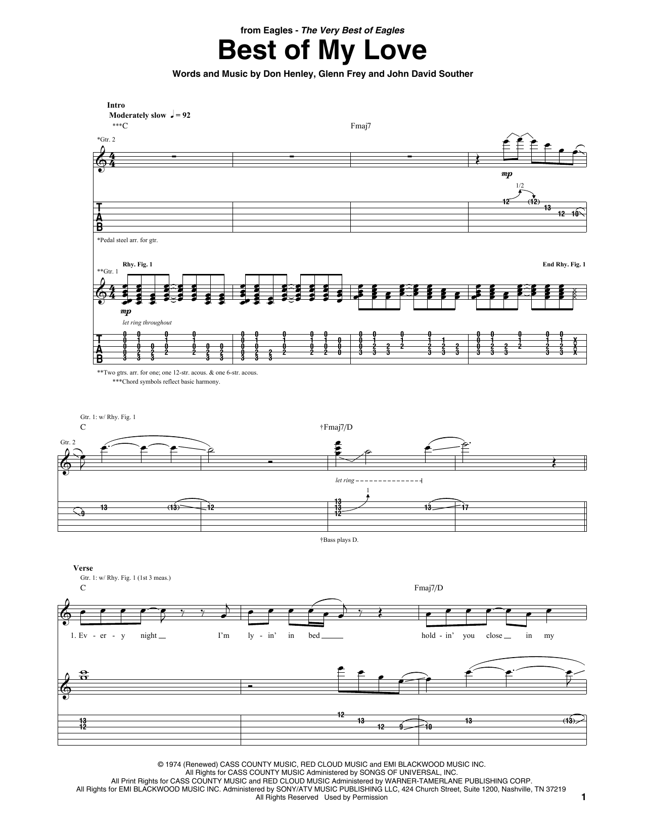 Eagles Best Of My Love Sheet Music Notes Download Printable Pdf Score