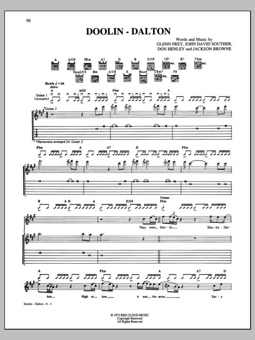 Download Eagles Doolin-Dalton Sheet Music and learn how to play Lyrics & Chords PDF digital score in minutes