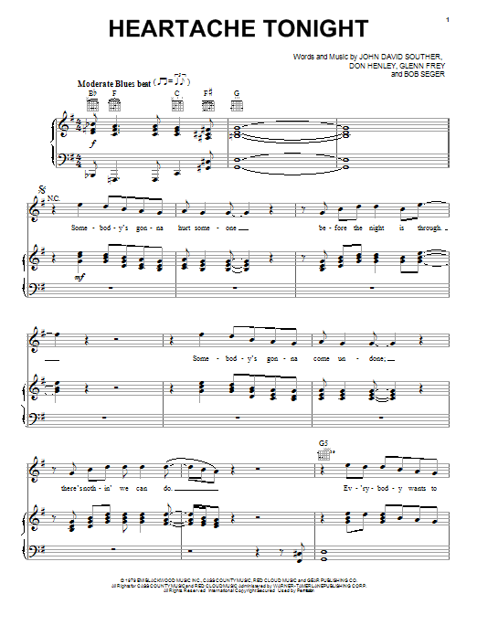 Download Eagles Heartache Tonight Sheet Music and learn how to play Melody Line, Lyrics & Chords PDF digital score in minutes