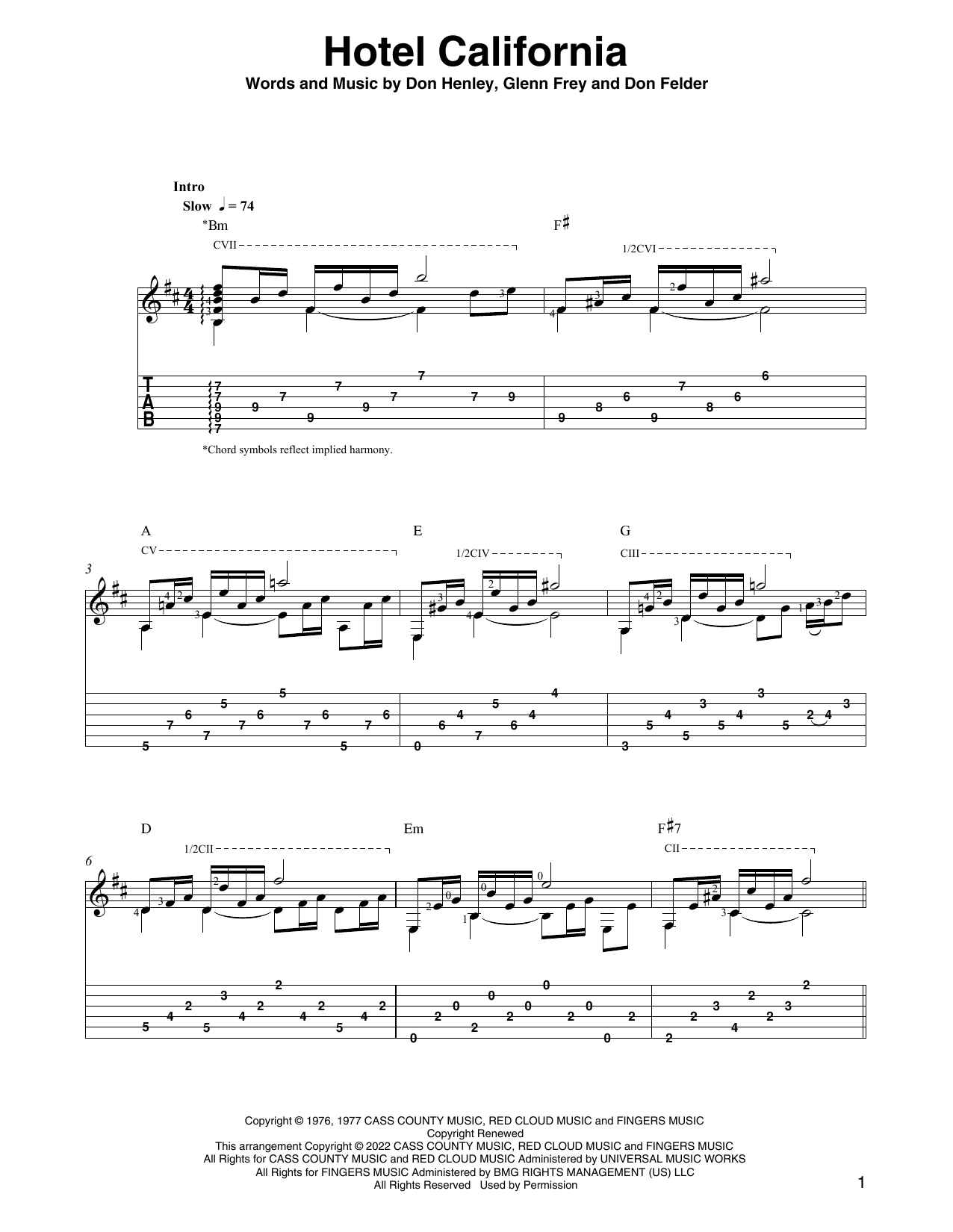 Download Eagles Hotel California (arr. Ben Pila) Sheet Music and learn how to play Solo Guitar PDF digital score in minutes