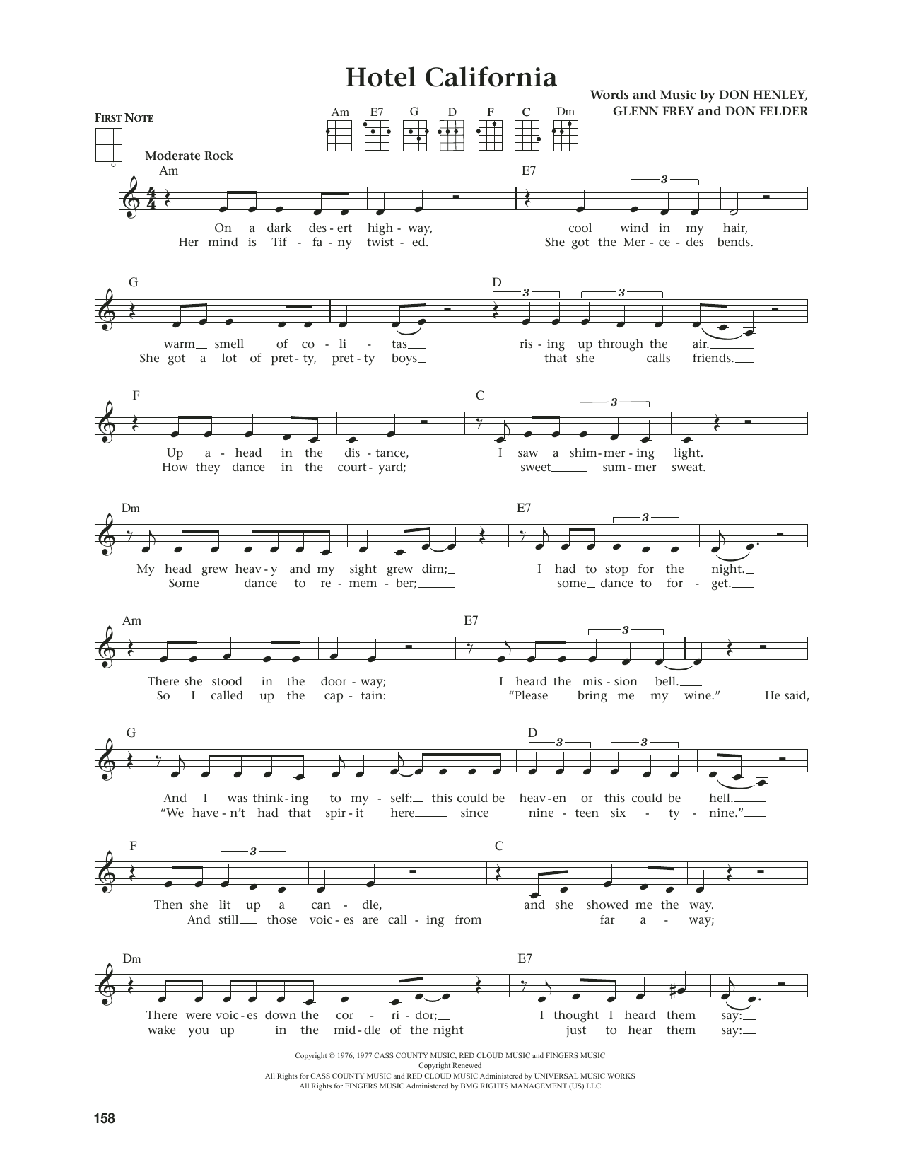 Download Eagles Hotel California (from The Daily Ukulele) (arr. Jim Beloff) Sheet Music and learn how to play Ukulele PDF digital score in minutes