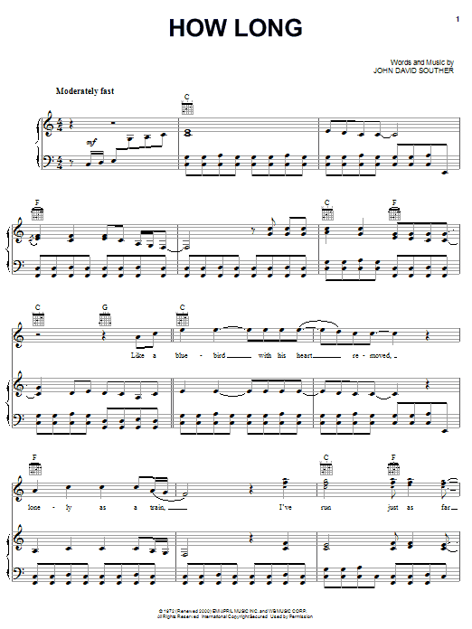 Download Eagles How Long Sheet Music and learn how to play Piano, Vocal & Guitar (Right-Hand Melody) PDF digital score in minutes