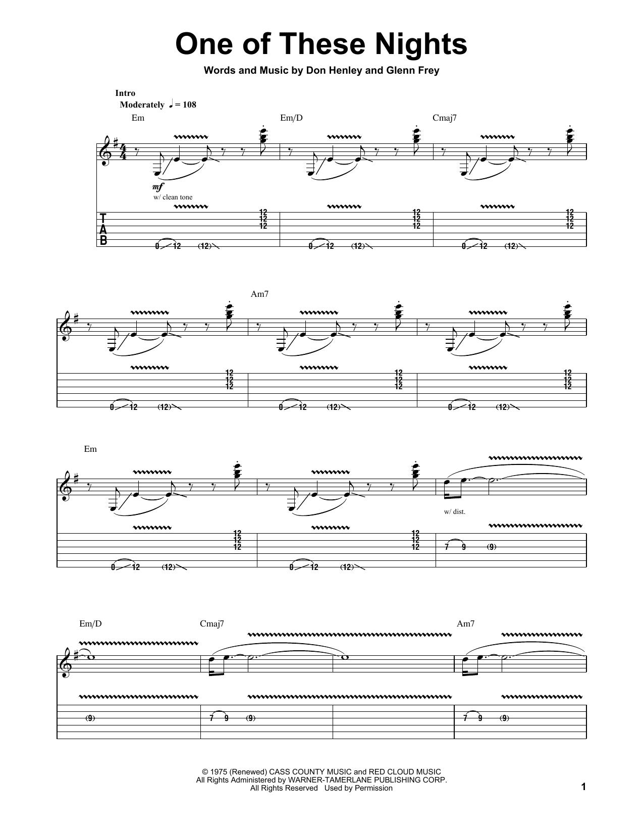 Download Eagles One Of These Nights Sheet Music and learn how to play Guitar Tab PDF digital score in minutes