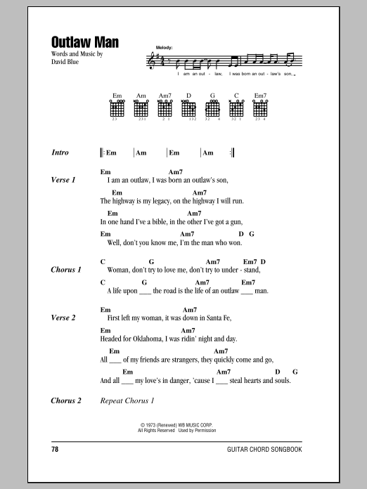 Download Eagles Outlaw Man Sheet Music and learn how to play Lyrics & Chords PDF digital score in minutes