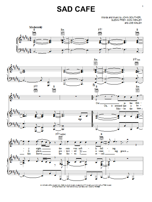 Download Eagles Sad Cafe Sheet Music and learn how to play Piano, Vocal & Guitar (Right-Hand Melody) PDF digital score in minutes