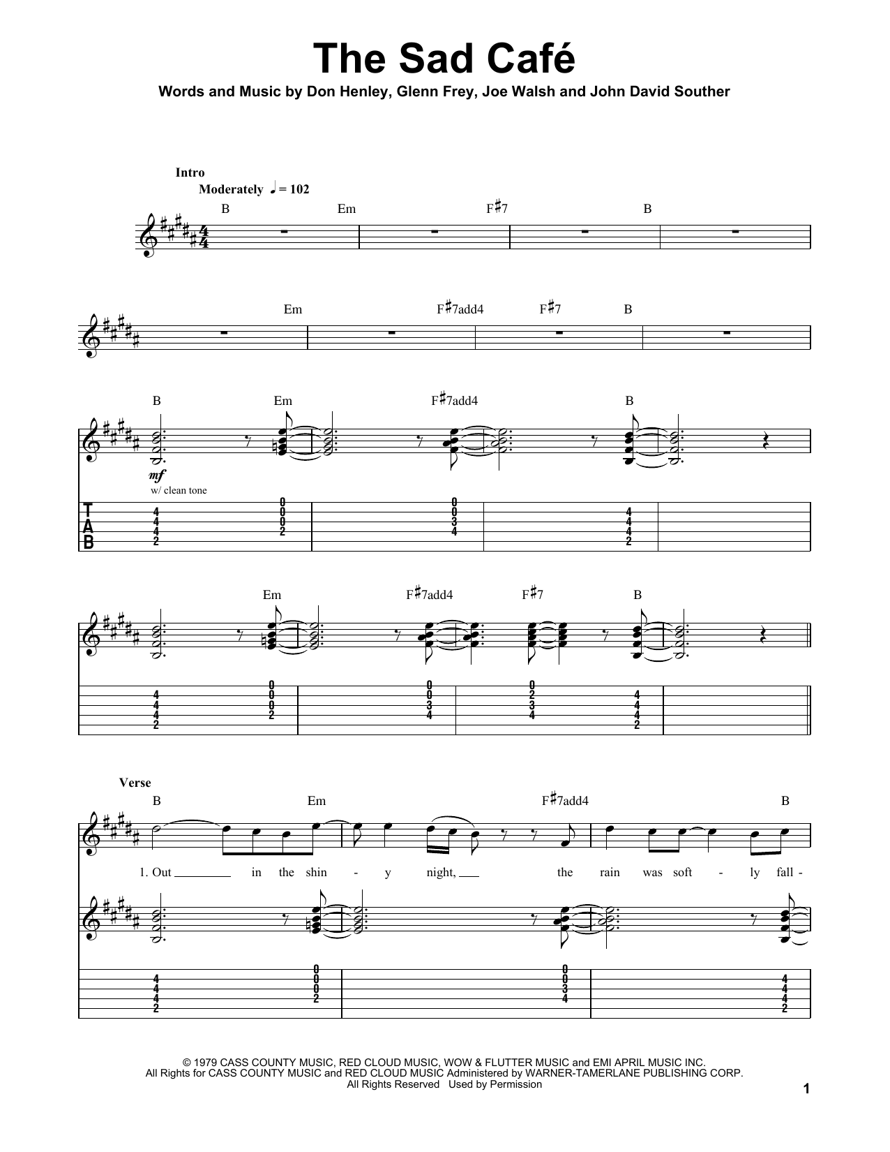 Download Eagles The Sad Cafe Sheet Music and learn how to play Guitar Tab PDF digital score in minutes