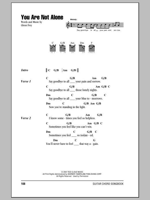Download Eagles You Are Not Alone Sheet Music and learn how to play Lyrics & Chords PDF digital score in minutes