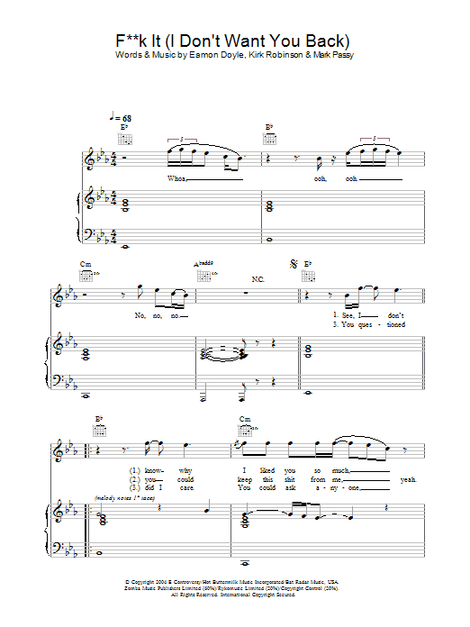 Download Eamon Fuck It (I Don't Want You Back) Sheet Music and learn how to play Piano, Vocal & Guitar PDF digital score in minutes