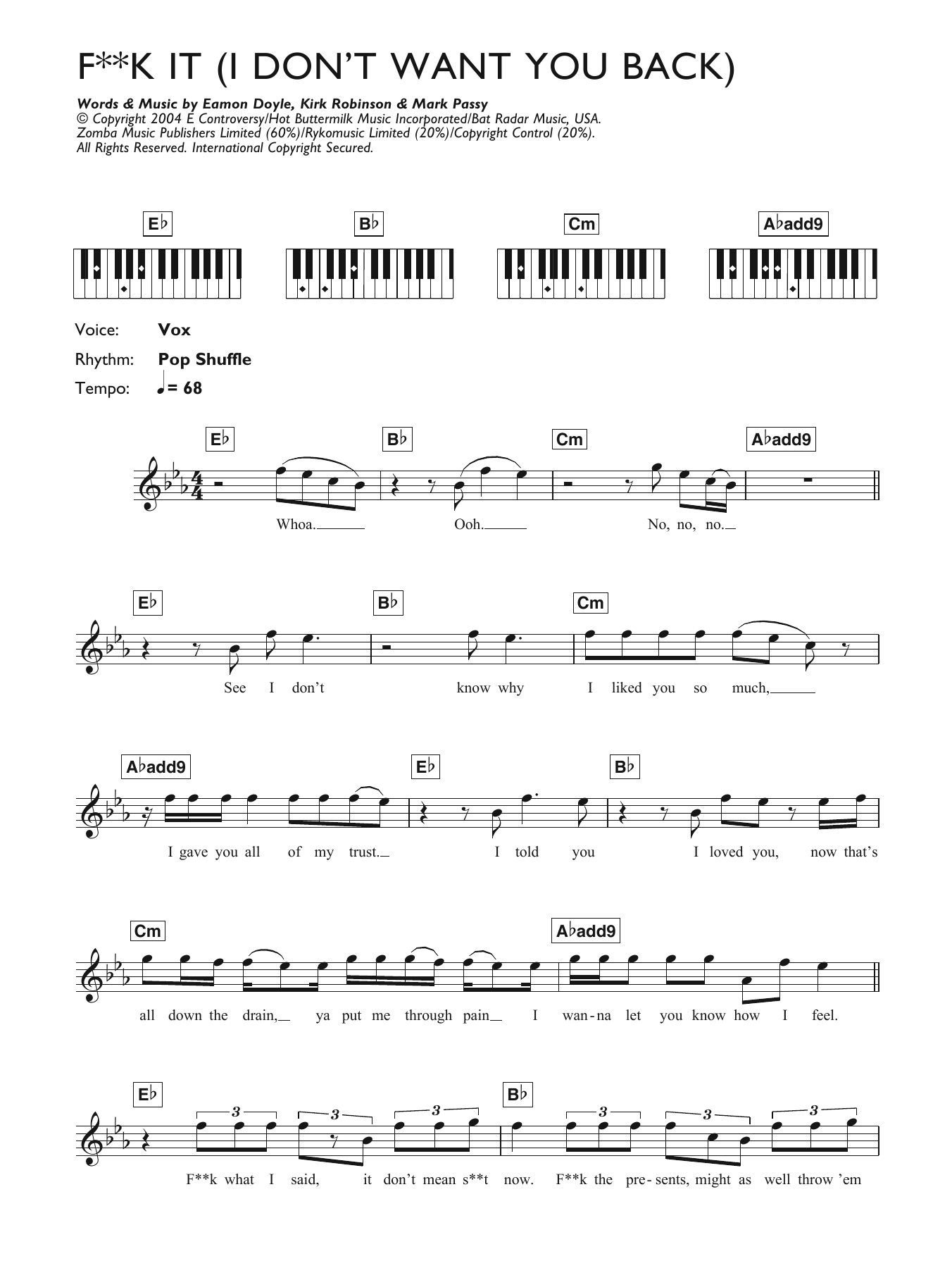 Download Eamon Fuck It (I Don't Want You Back) Sheet Music and learn how to play Keyboard PDF digital score in minutes