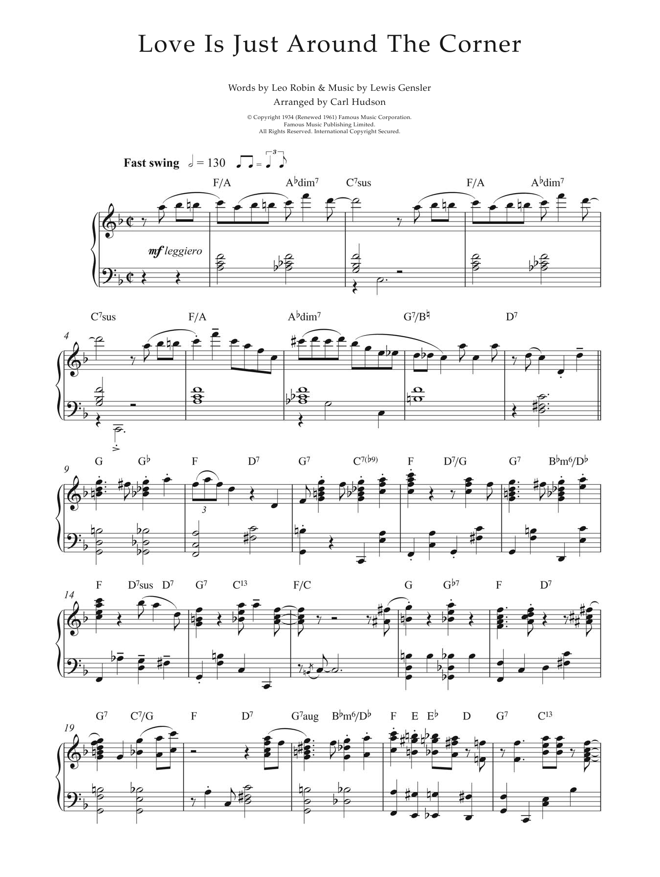 Download Earl Hines Love Is Just Around The Corner Sheet Music and learn how to play Piano PDF digital score in minutes