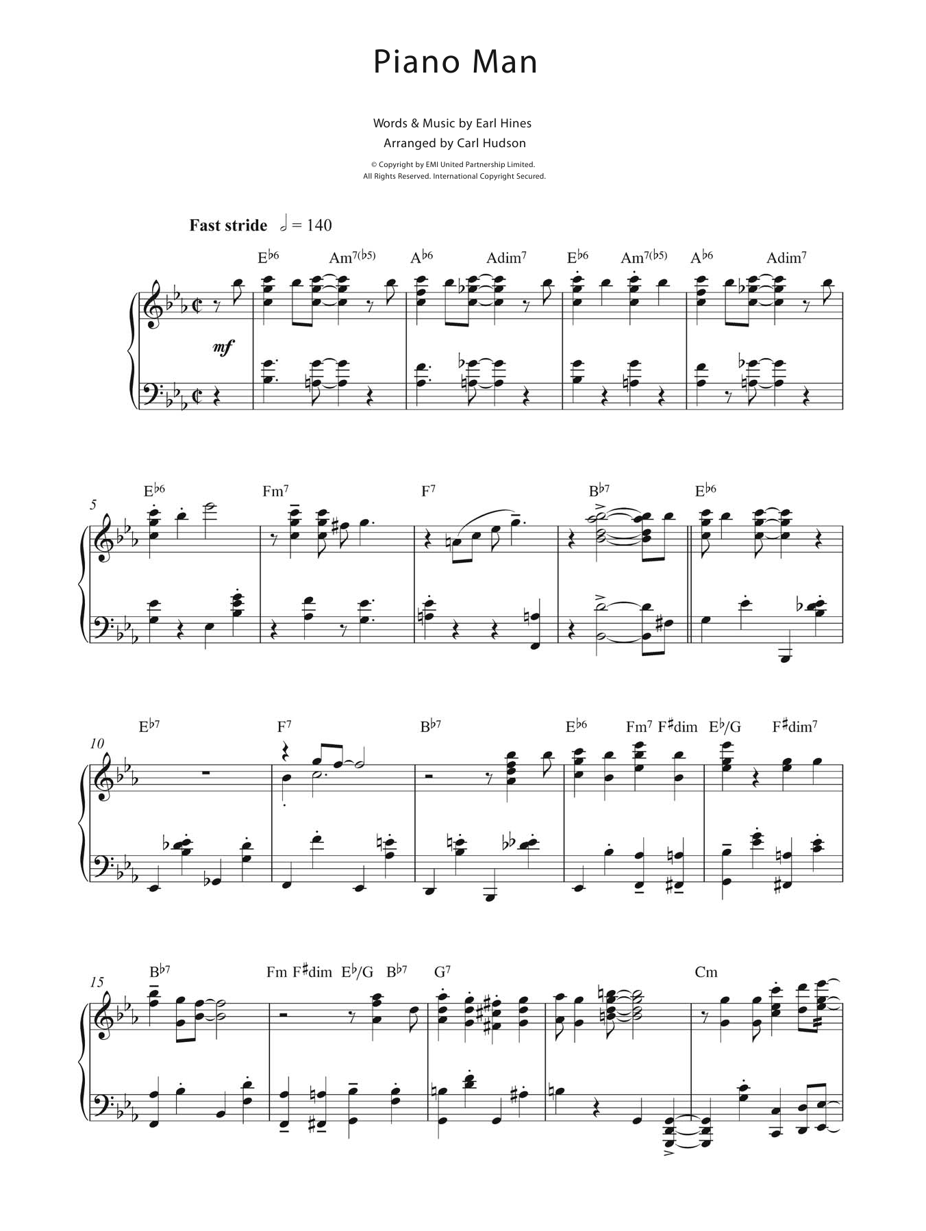 Download Earl Hines Piano Man Sheet Music and learn how to play Piano PDF digital score in minutes