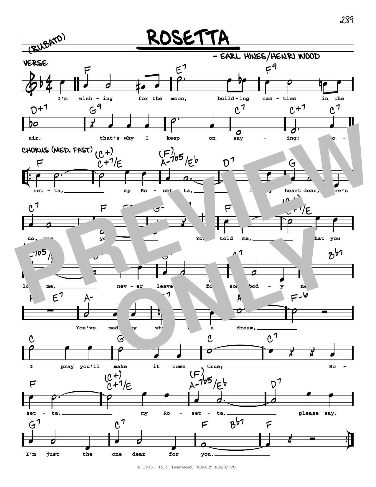 Download Earl Hines Rosetta (arr. Robert Rawlins) Sheet Music and learn how to play Real Book – Melody, Lyrics & Chords PDF digital score in minutes
