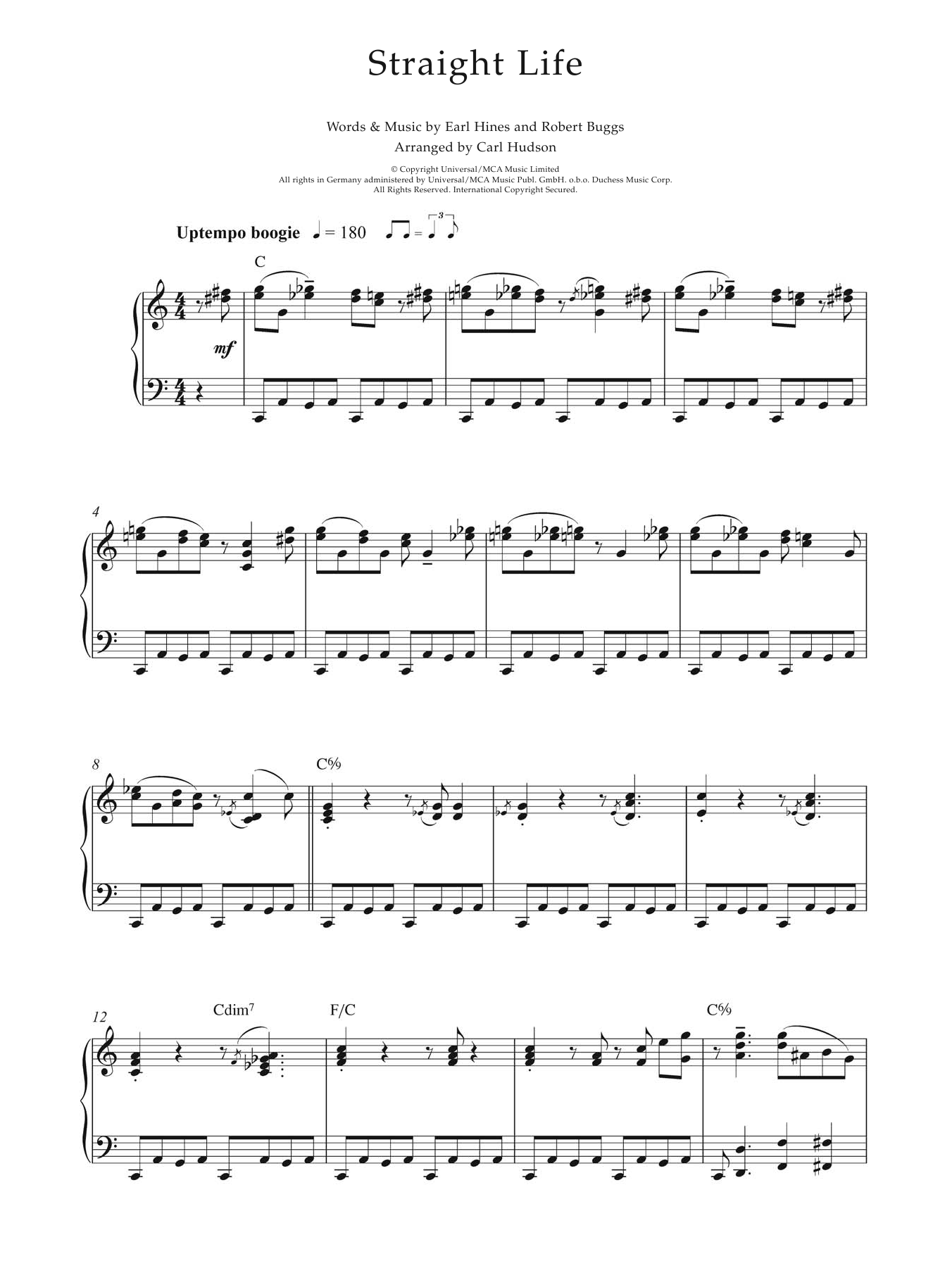 Download Earl Hines Straight Life Sheet Music and learn how to play Piano PDF digital score in minutes