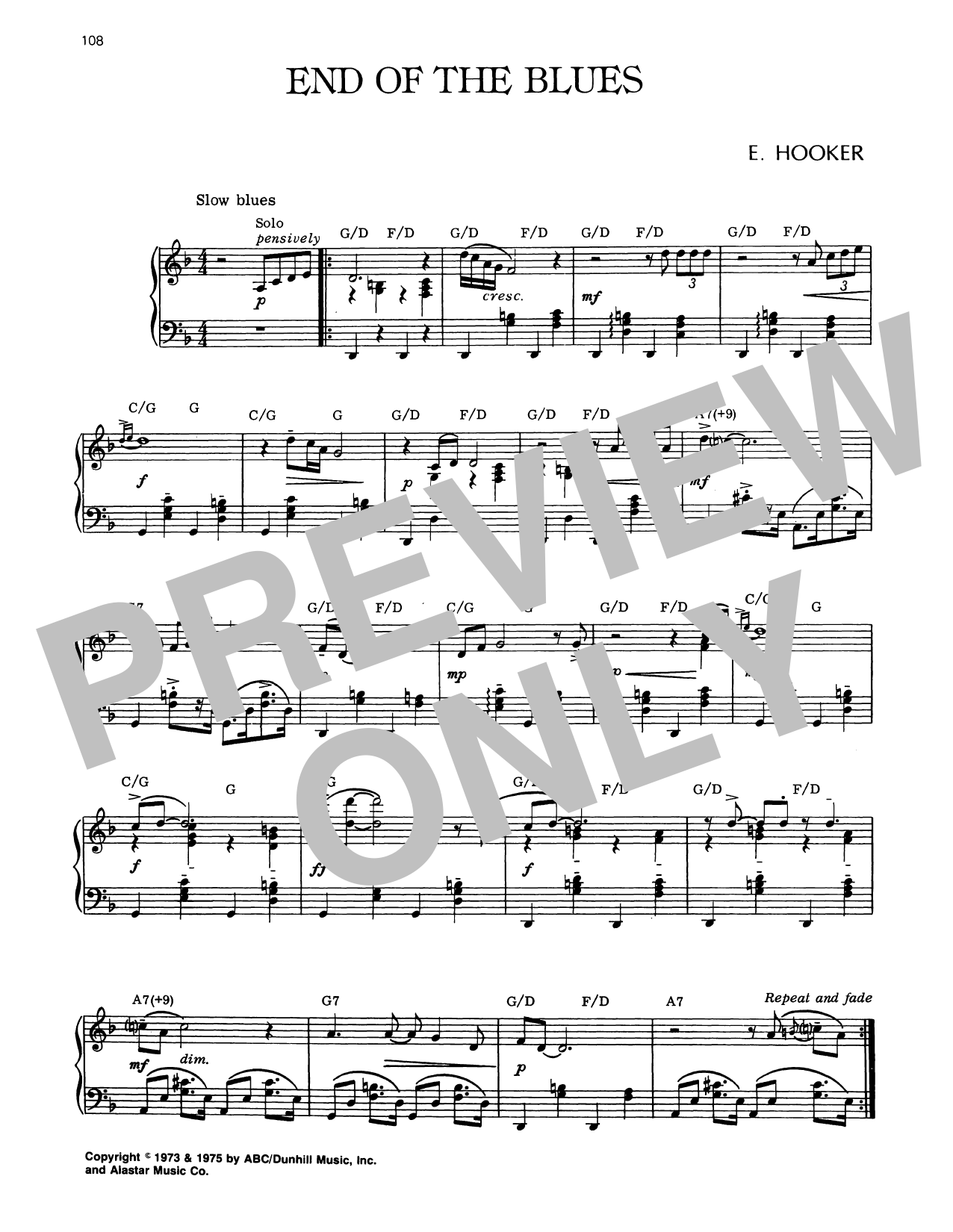 Download Earl Hooker End Of The Blues Sheet Music and learn how to play Piano Solo PDF digital score in minutes