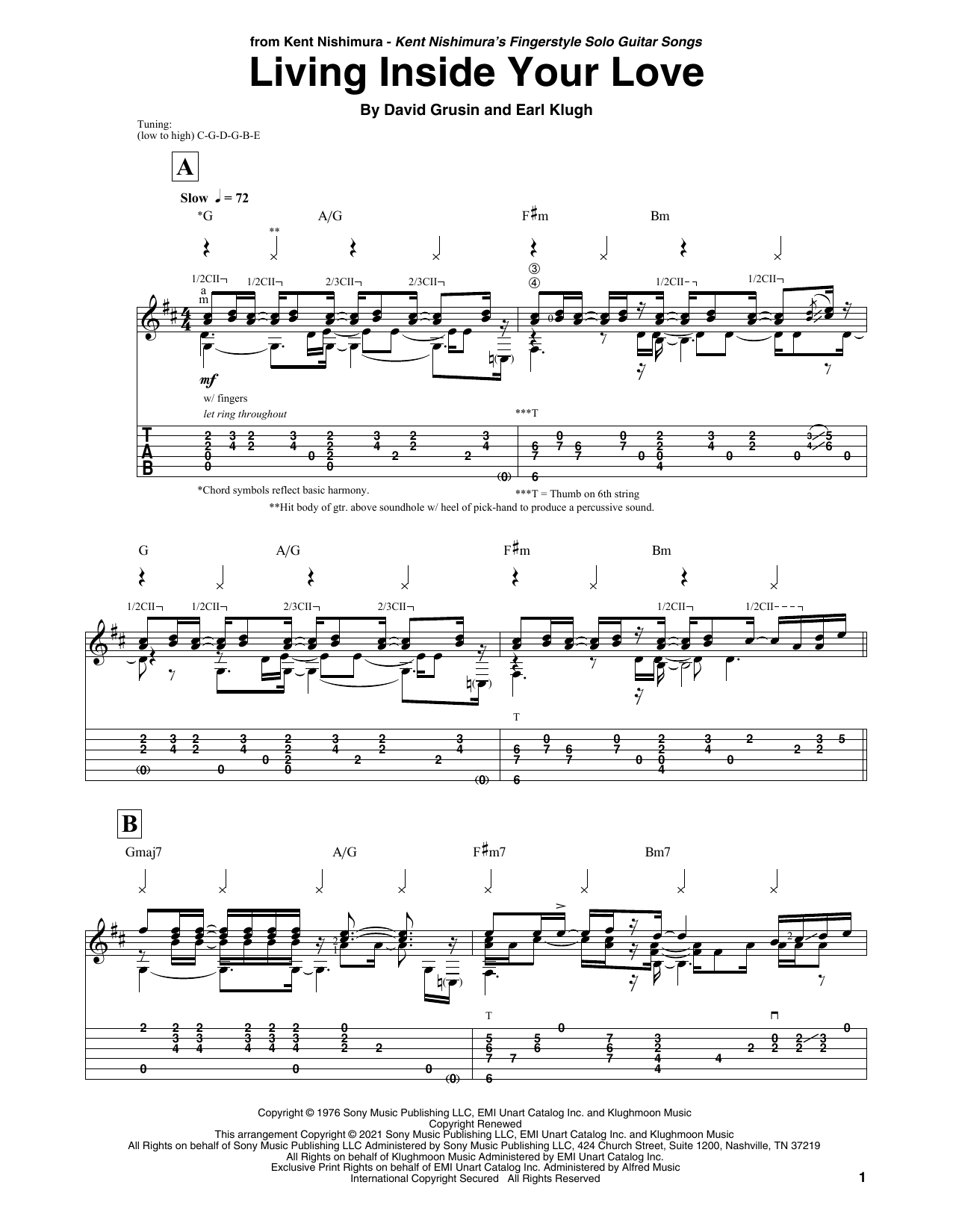 Download Earl Klugh Living Inside Your Love (arr. Kent Nishimura) Sheet Music and learn how to play Solo Guitar PDF digital score in minutes