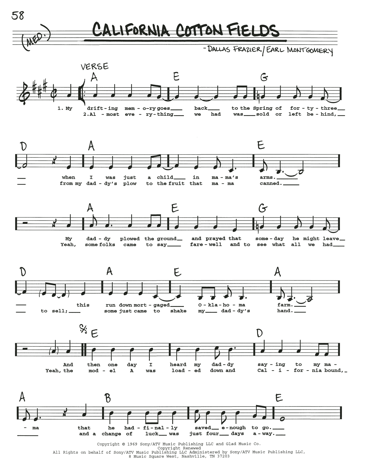 Download Earl Montgomery California Cotton Fields Sheet Music and learn how to play Real Book – Melody, Lyrics & Chords PDF digital score in minutes