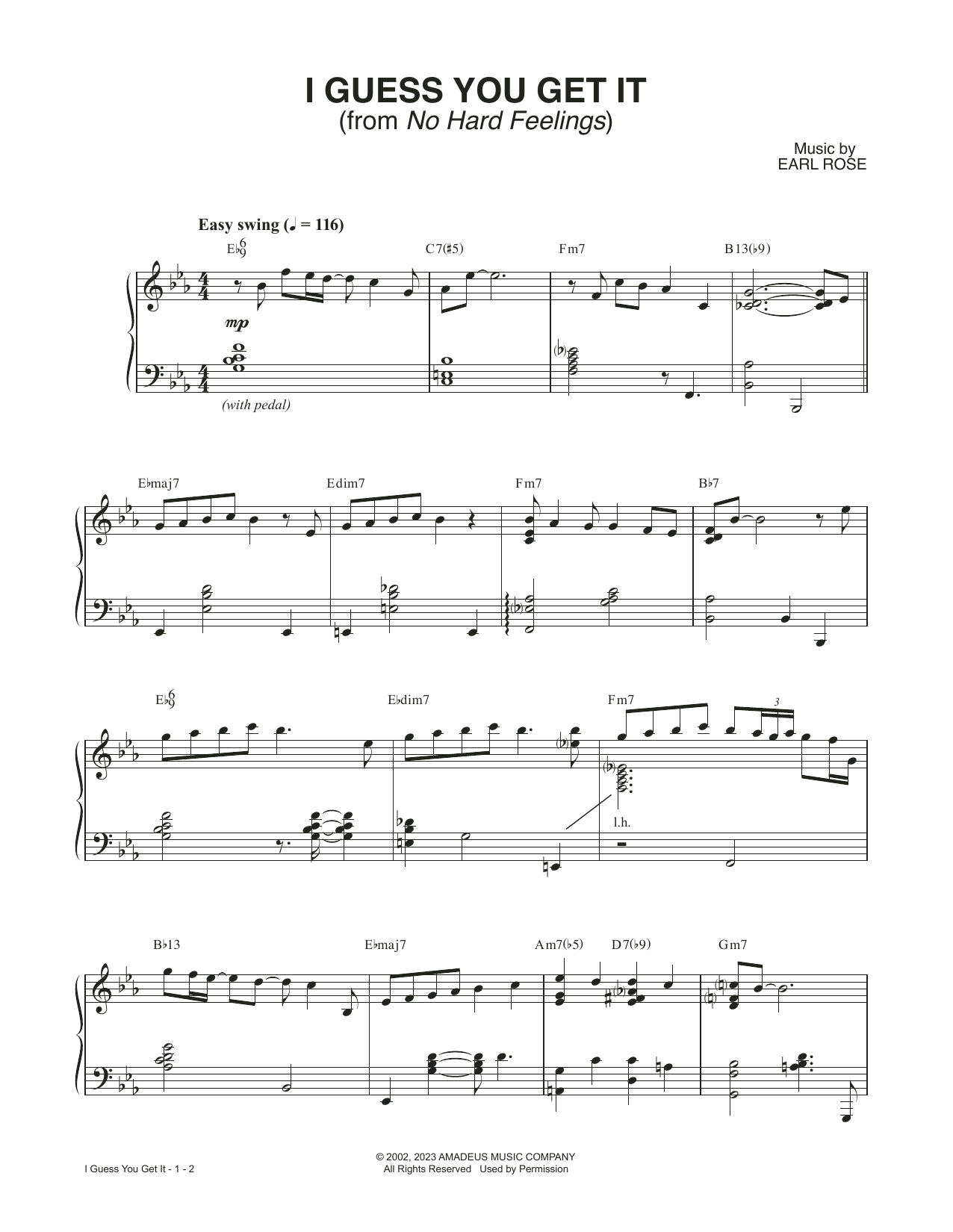 Download Earl Rose I Guess You Get It (from No Hard Feelings) Sheet Music and learn how to play Piano Solo PDF digital score in minutes