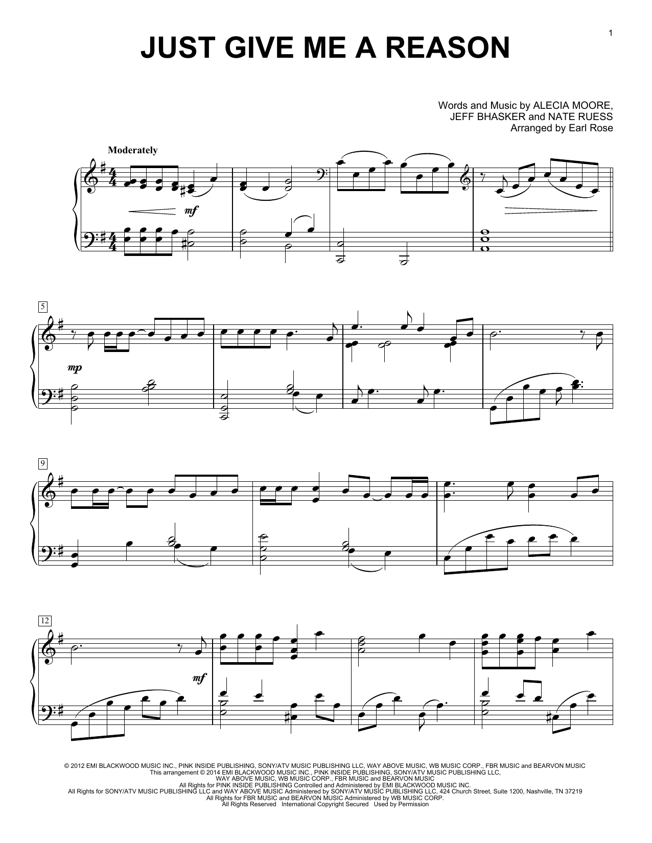 Download Earl Rose Just Give Me A Reason Sheet Music and learn how to play Piano PDF digital score in minutes