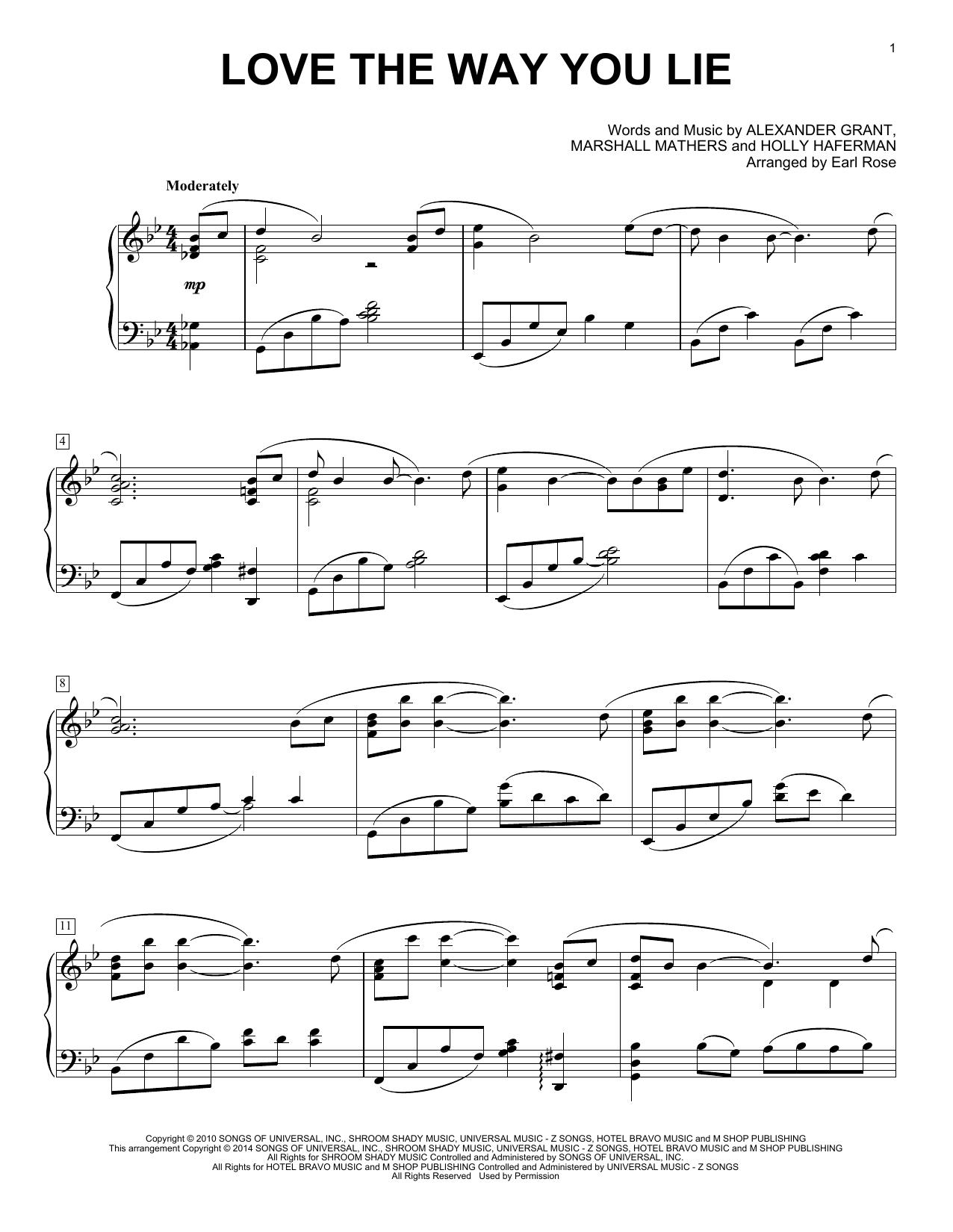 Download Eminem Love The Way You Lie (feat. Rihanna) Sheet Music and learn how to play Piano PDF digital score in minutes