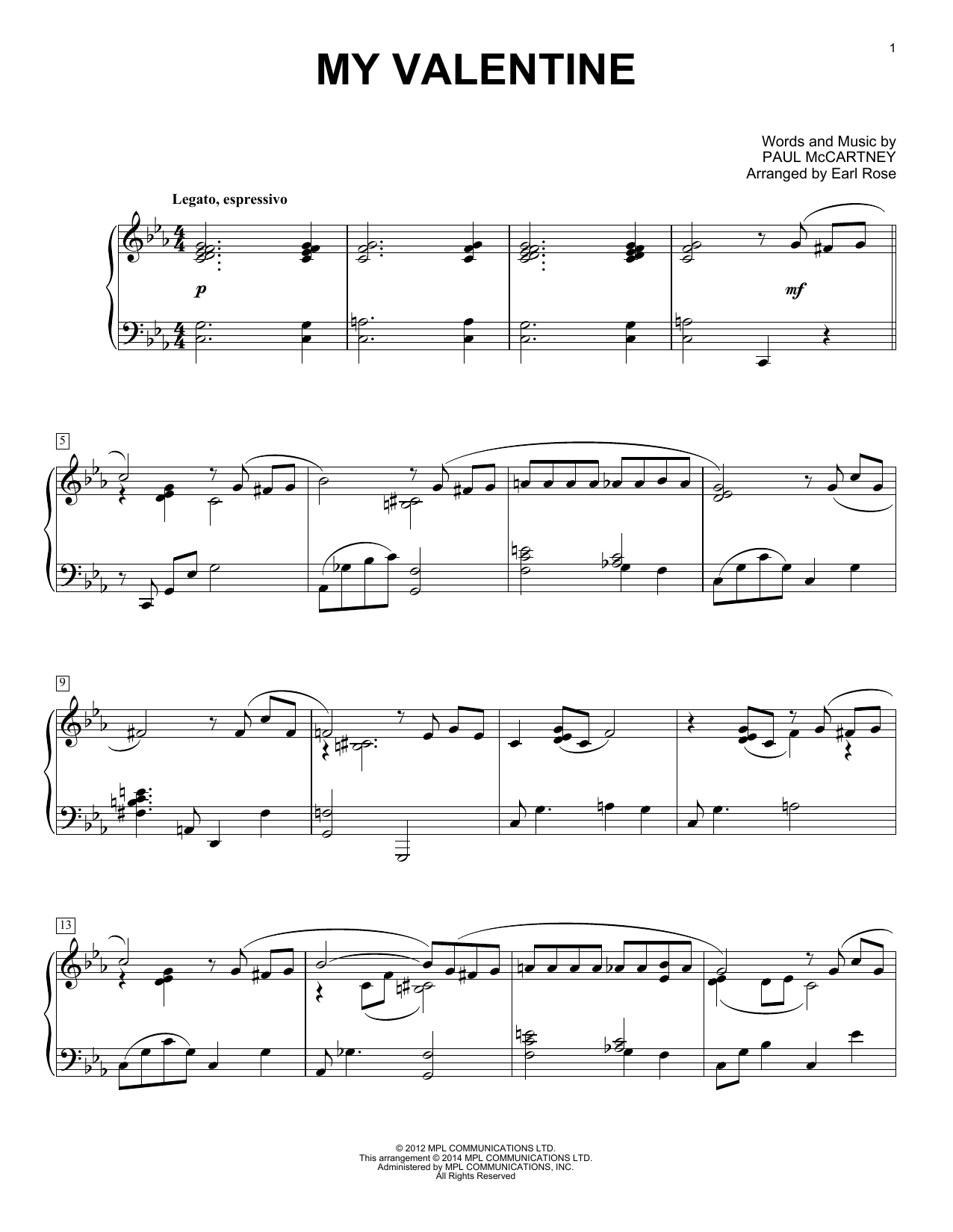 Download Paul McCartney My Valentine Sheet Music and learn how to play Piano PDF digital score in minutes