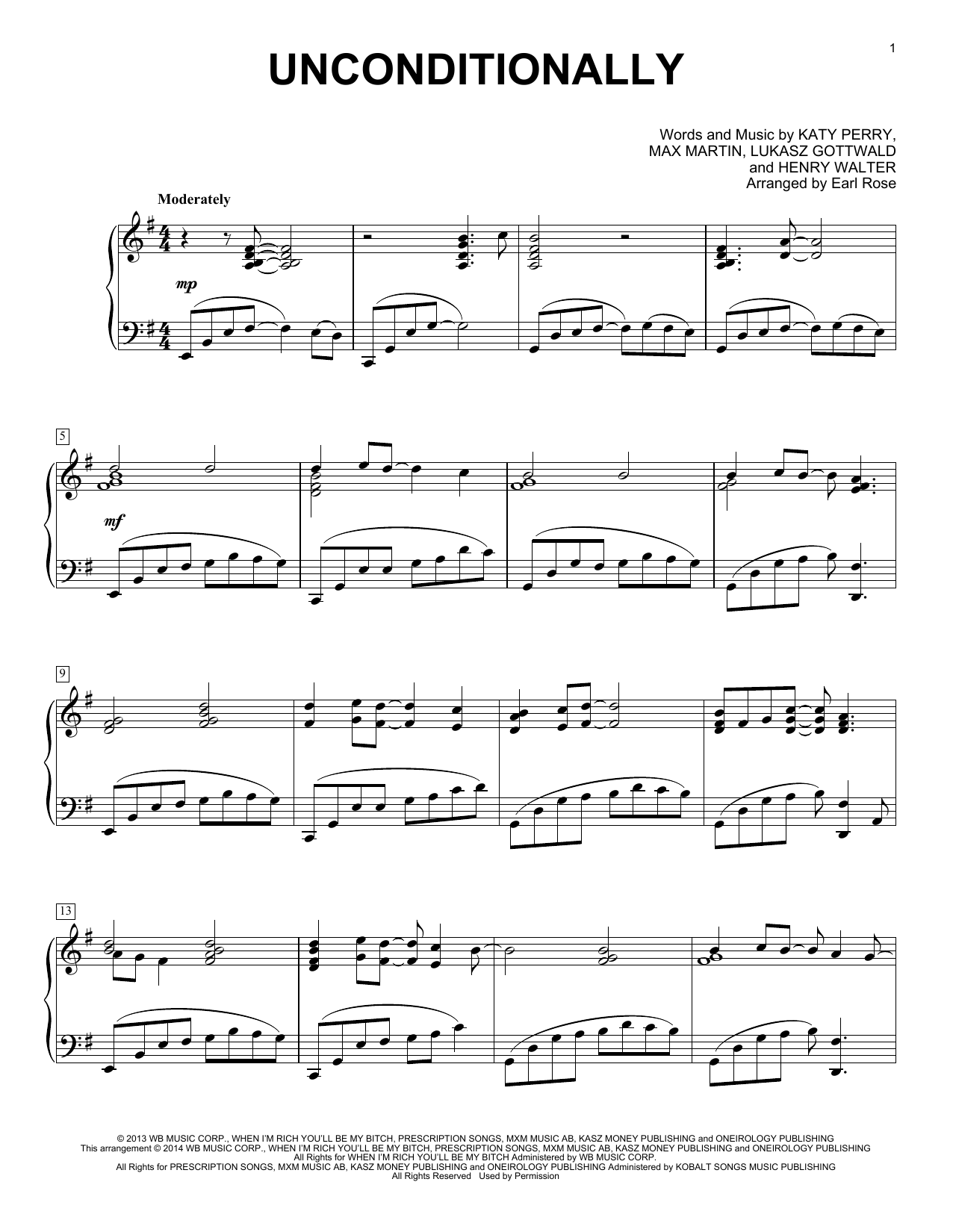 Download Katy Perry Unconditionally Sheet Music and learn how to play Piano PDF digital score in minutes