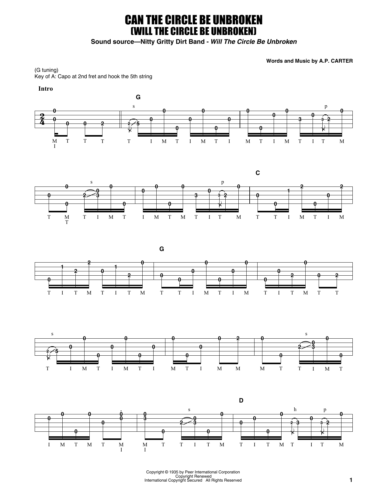 Download Earl Scruggs Can The Circle Be Unbroken (Will The Circle Be Unbroken) Sheet Music and learn how to play Banjo Tab PDF digital score in minutes