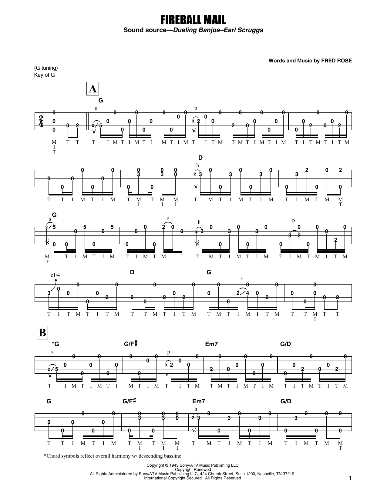 Download Earl Scruggs Fireball Mail Sheet Music and learn how to play Banjo Tab PDF digital score in minutes