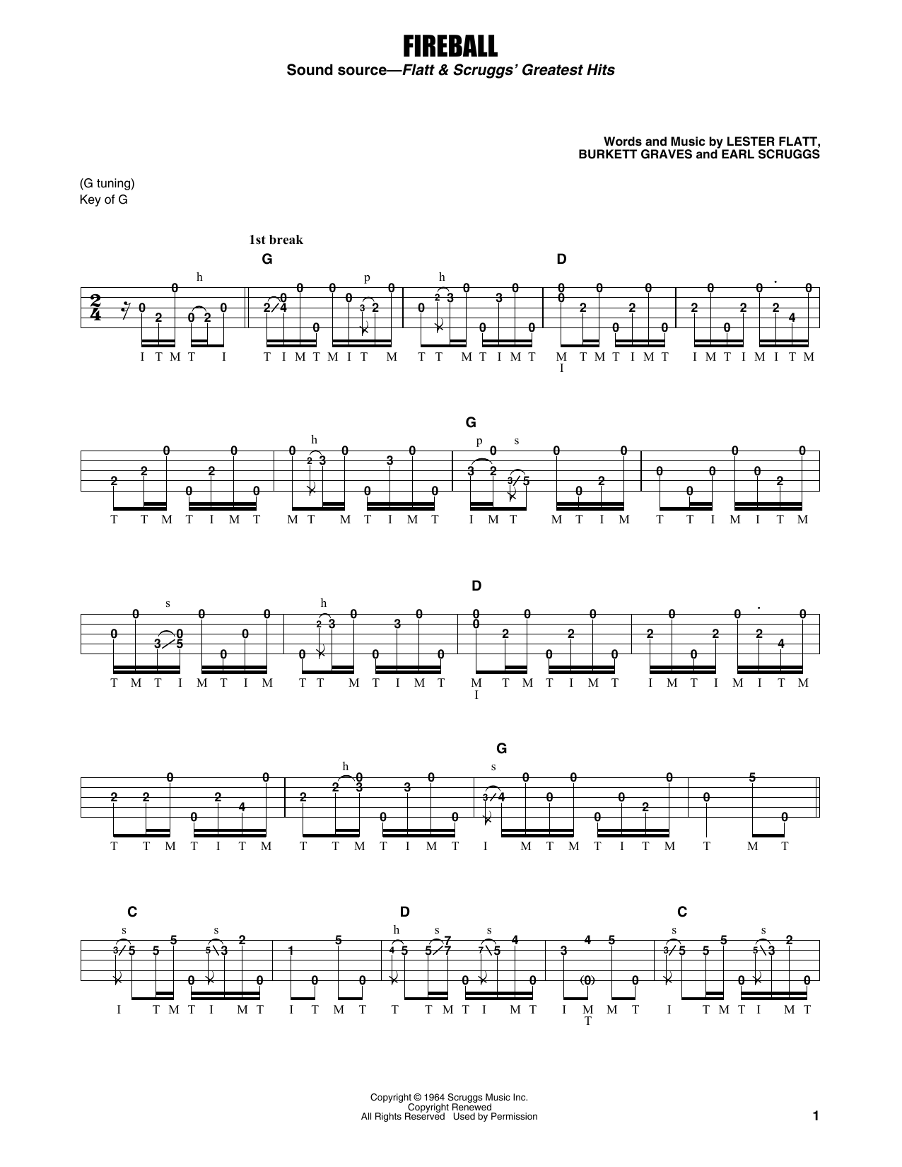 Download Earl Scruggs Fireball Sheet Music and learn how to play Banjo Tab PDF digital score in minutes