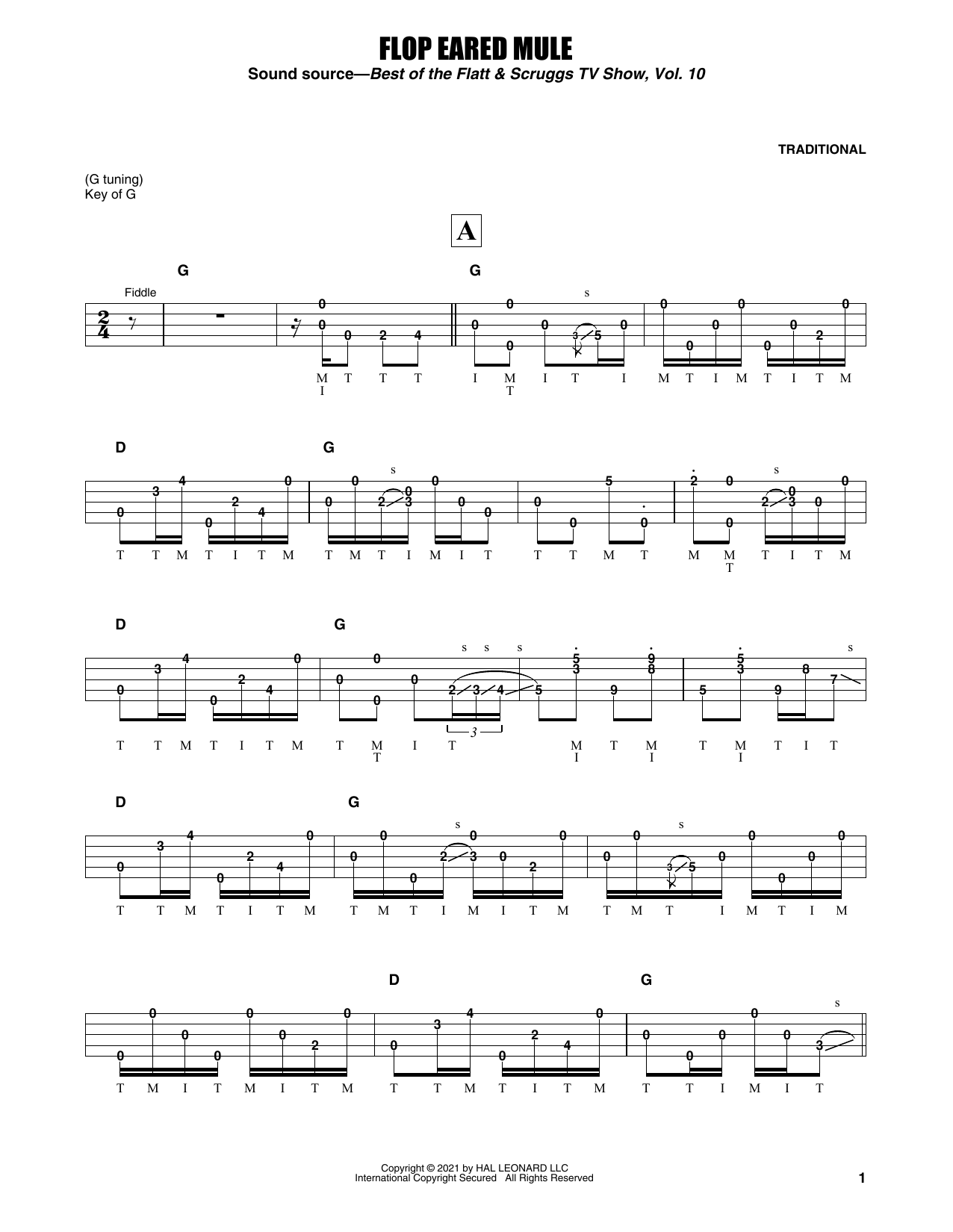 Download Earl Scruggs Flop Eared Mule Sheet Music and learn how to play Banjo Tab PDF digital score in minutes