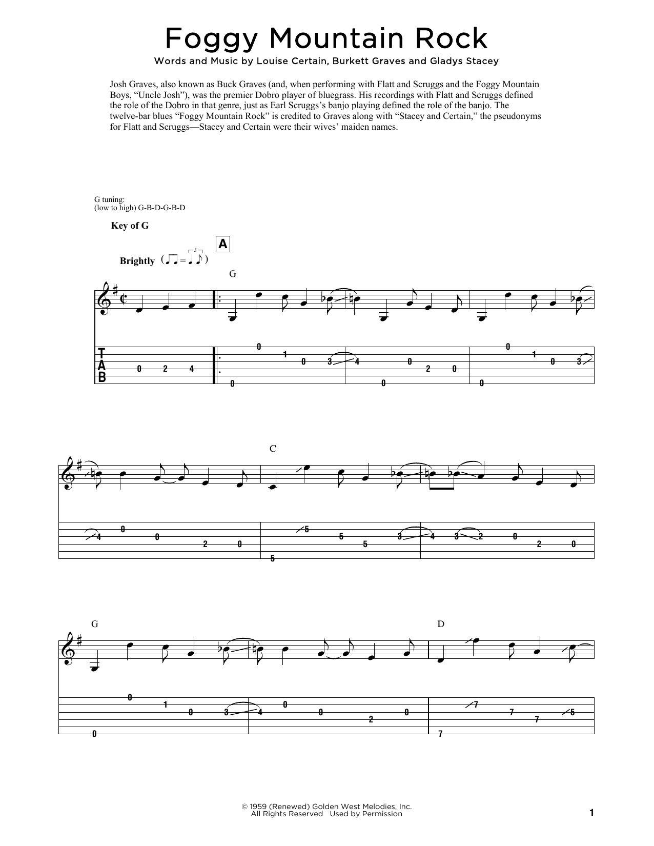 Download Earl Scruggs Foggy Mountain Rock (arr. Fred Sokolow) Sheet Music and learn how to play Dobro PDF digital score in minutes