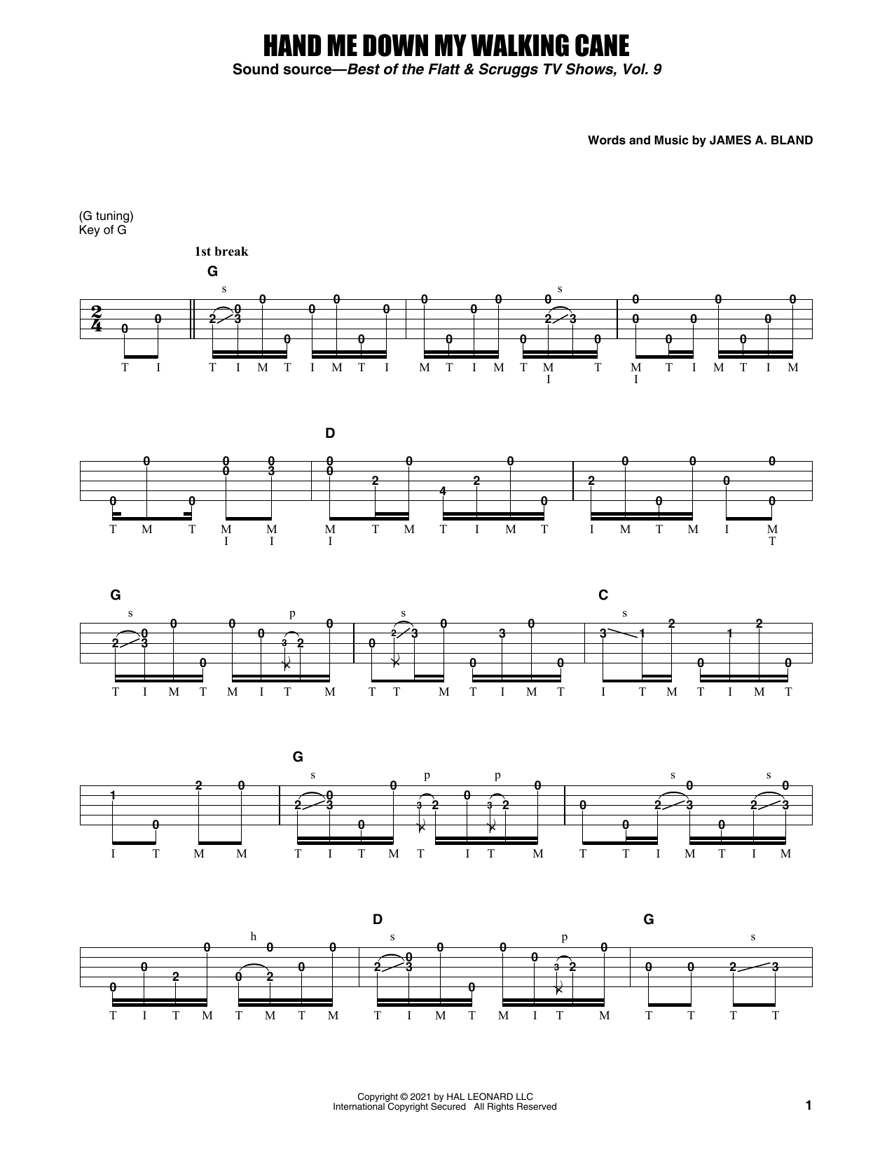 Download Earl Scruggs Hand Me Down My Walking Cane Sheet Music and learn how to play Banjo Tab PDF digital score in minutes