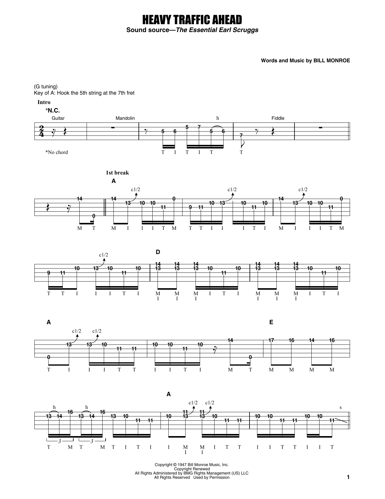 Download Earl Scruggs Heavy Traffic Ahead Sheet Music and learn how to play Banjo Tab PDF digital score in minutes