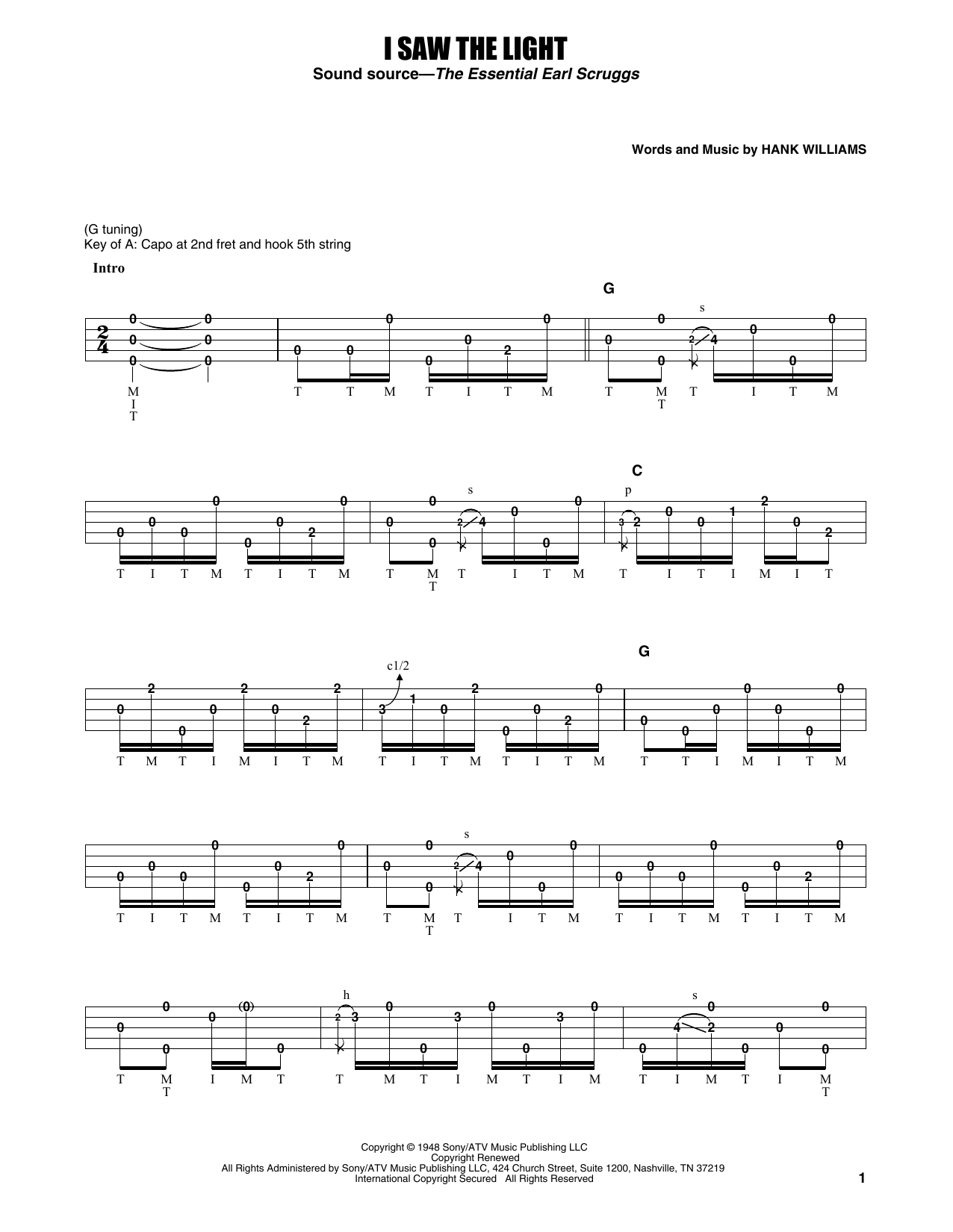 Download Earl Scruggs I Saw The Light Sheet Music and learn how to play Banjo Tab PDF digital score in minutes