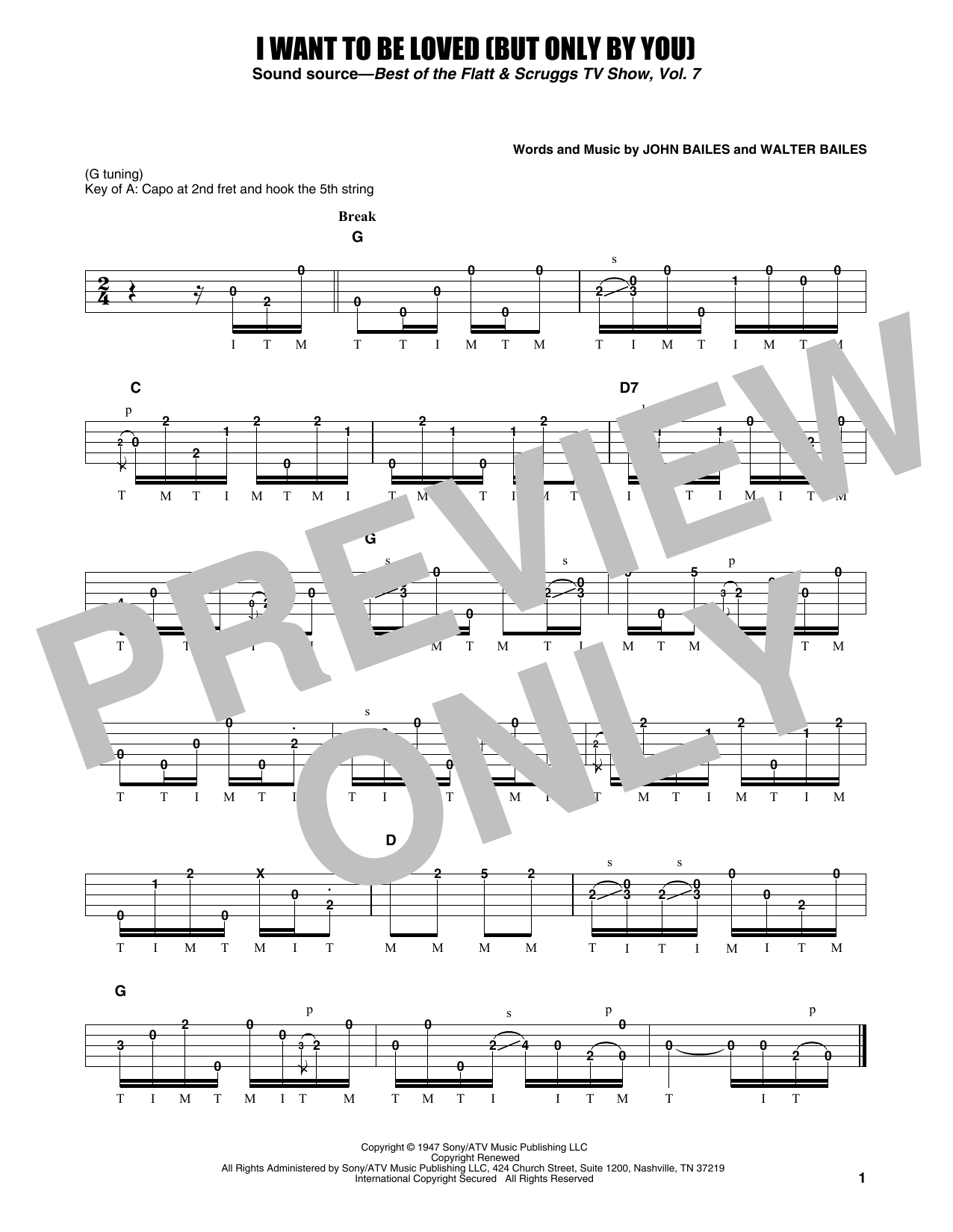 Download Earl Scruggs I Want To Be Loved (But Only By You) Sheet Music and learn how to play Banjo Tab PDF digital score in minutes