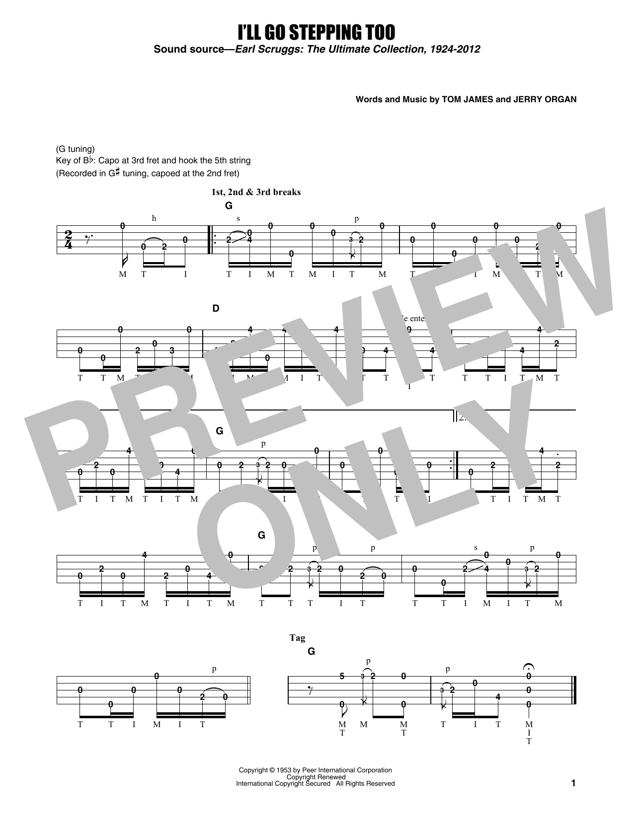 Download Earl Scruggs I'll Go Stepping Too Sheet Music and learn how to play Banjo Tab PDF digital score in minutes