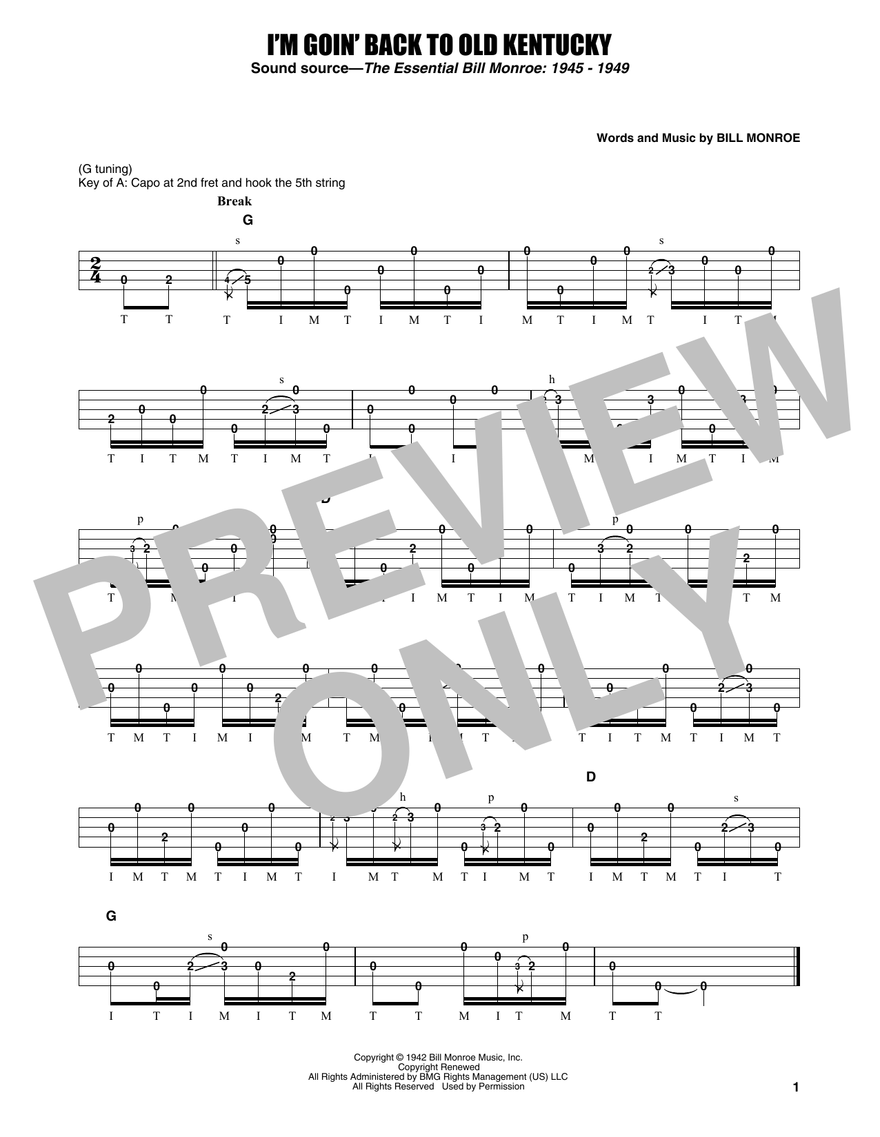 Download Earl Scruggs I'm Goin' Back To Old Kentucky Sheet Music and learn how to play Banjo Tab PDF digital score in minutes