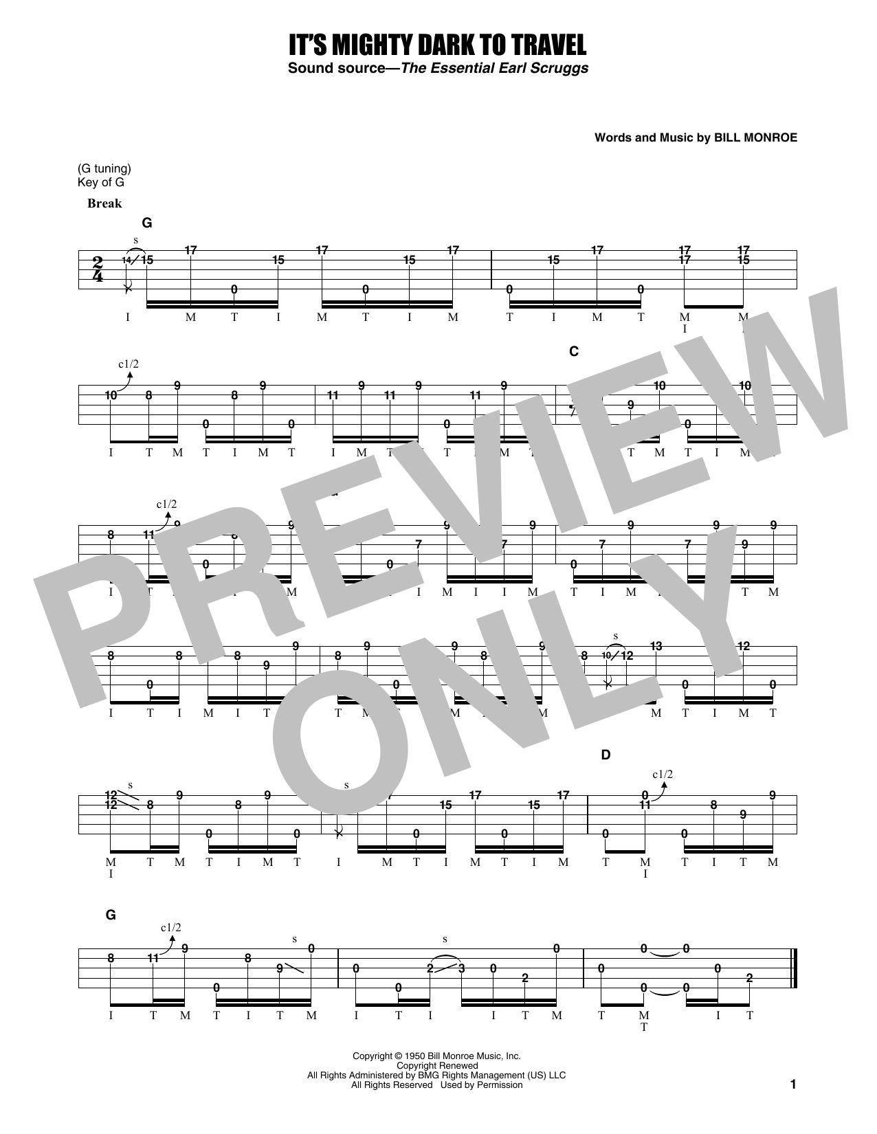 Download Earl Scruggs It's Mighty Dark To Travel Sheet Music and learn how to play Banjo Tab PDF digital score in minutes