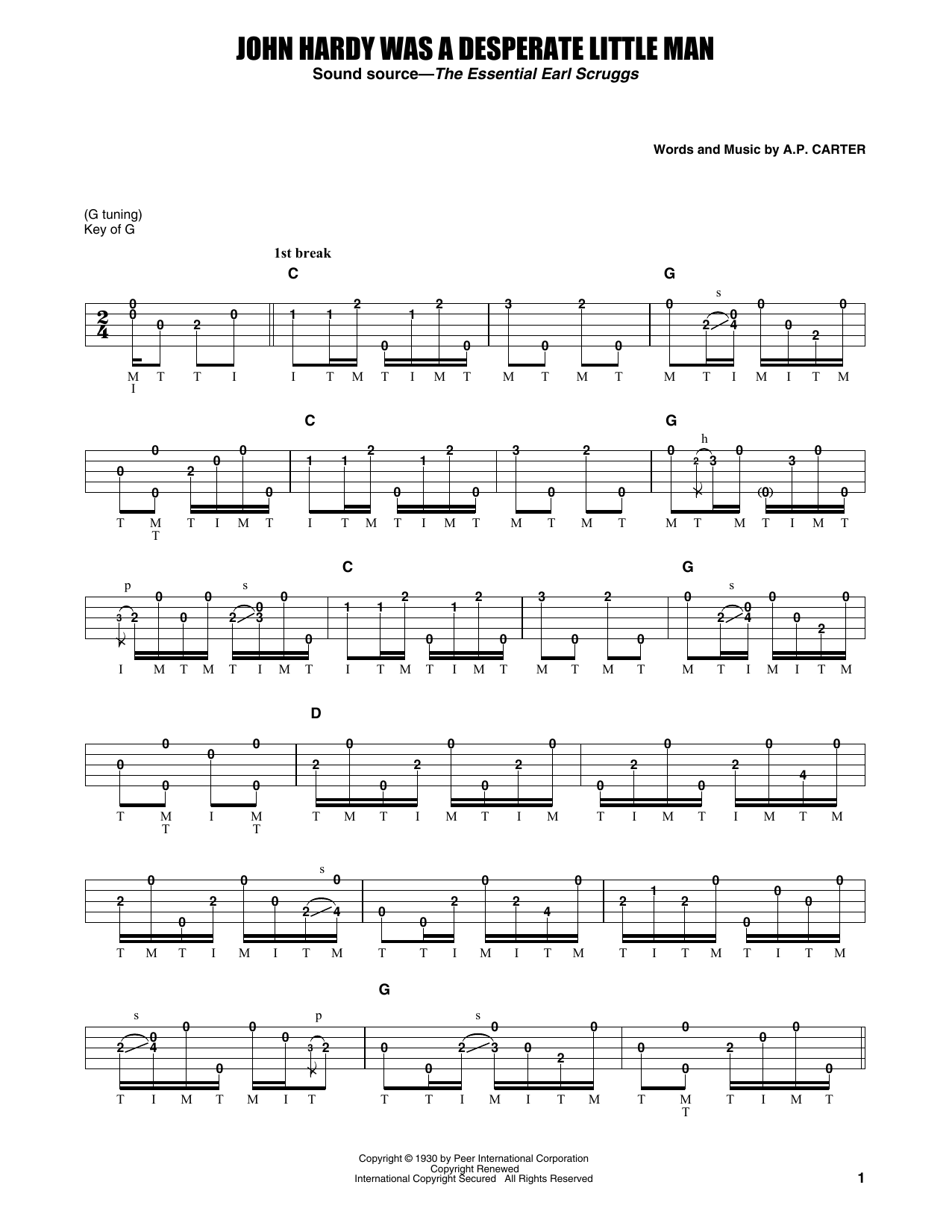 Download Earl Scruggs John Hardy Was A Desperate Little Man Sheet Music and learn how to play Banjo Tab PDF digital score in minutes