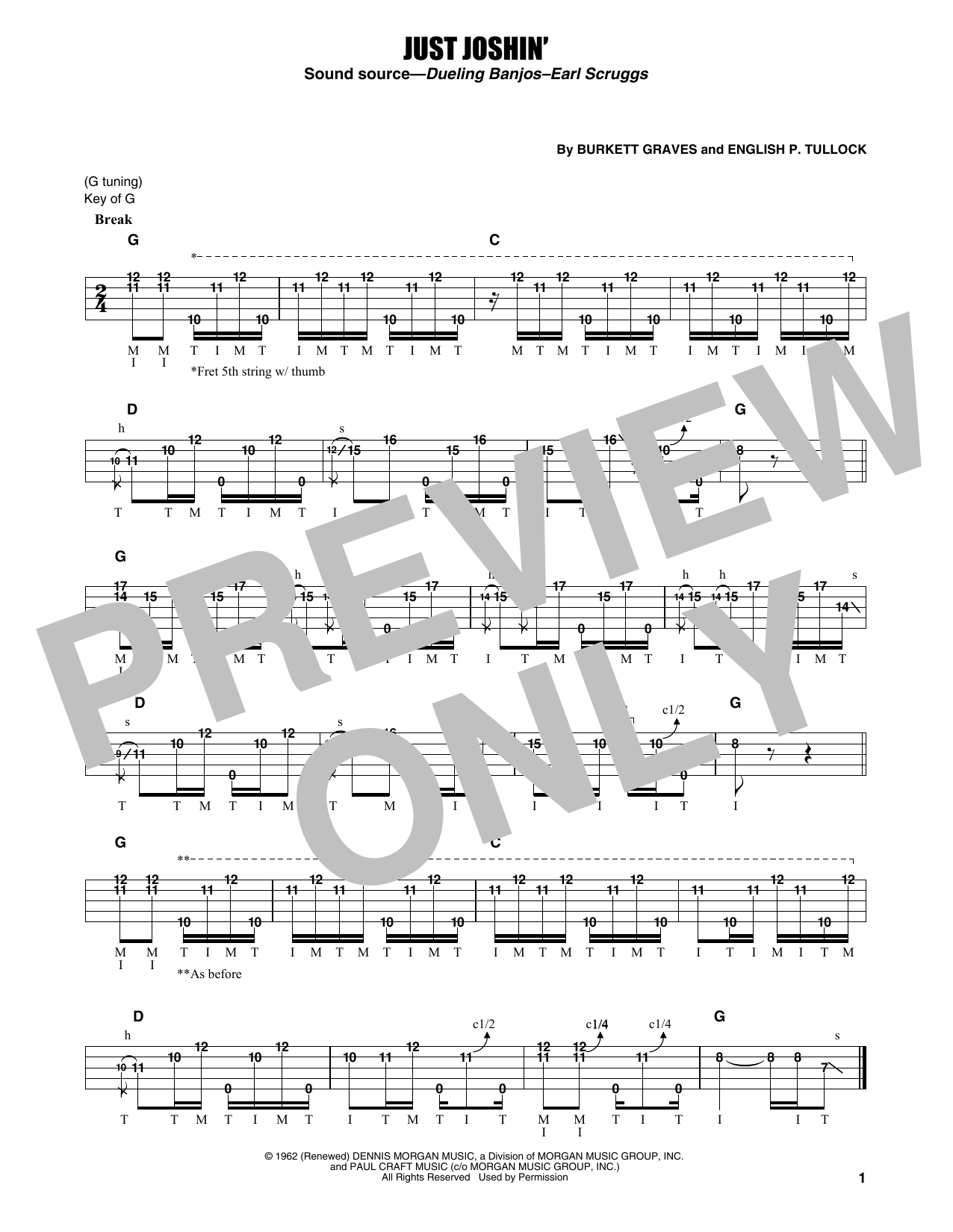 Download Earl Scruggs Just Joshin' Sheet Music and learn how to play Banjo Tab PDF digital score in minutes