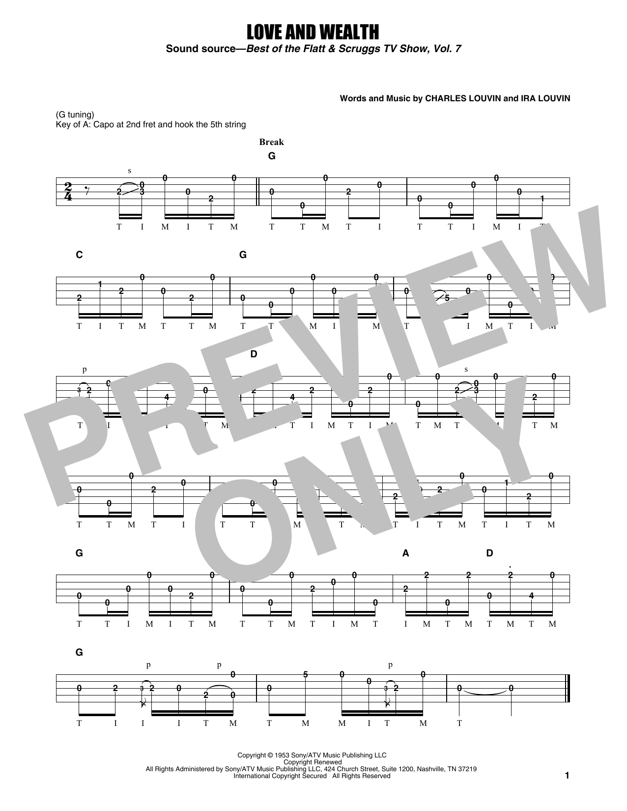 Download Earl Scruggs Love And Wealth Sheet Music and learn how to play Banjo Tab PDF digital score in minutes