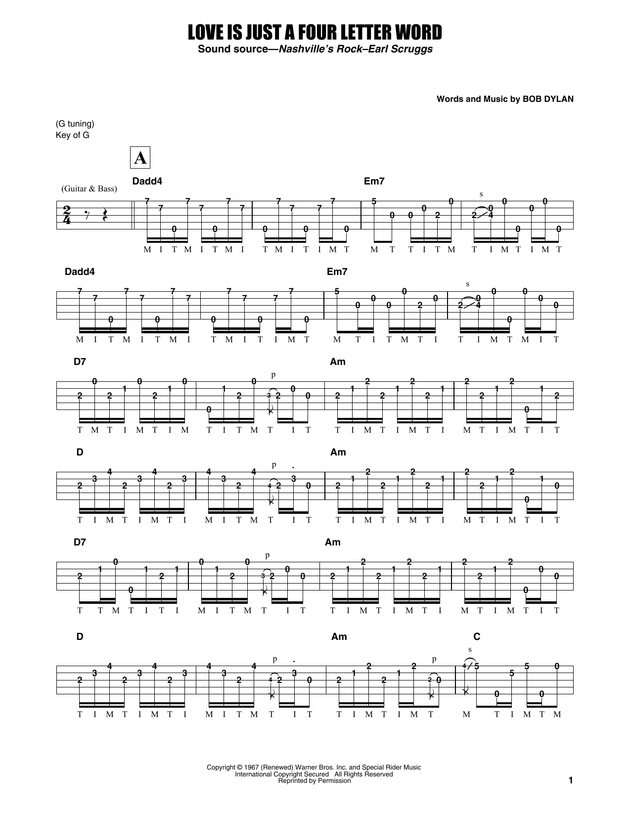 Download Earl Scruggs Love Is Just A Four Letter Word Sheet Music and learn how to play Banjo Tab PDF digital score in minutes