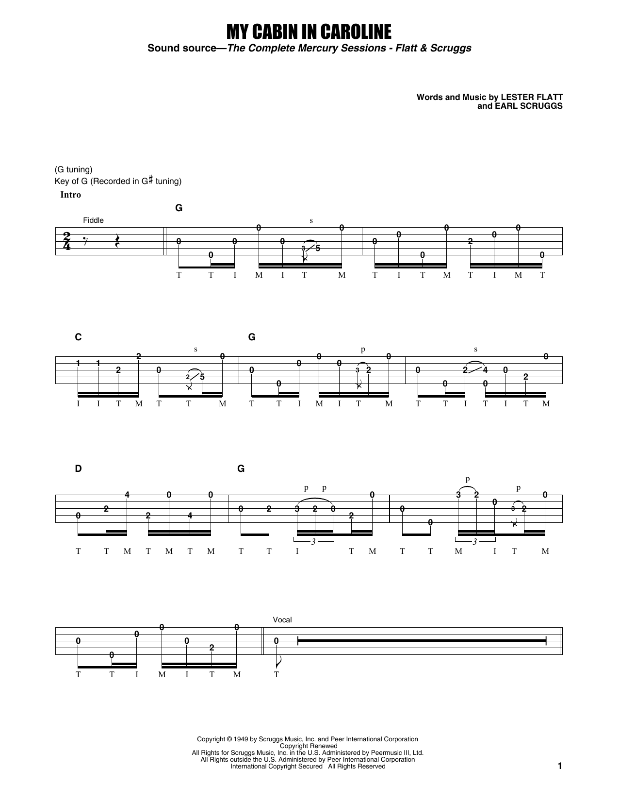 Download Earl Scruggs My Cabin In Caroline Sheet Music and learn how to play Banjo Tab PDF digital score in minutes