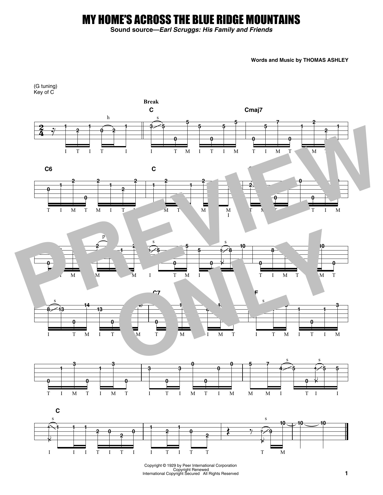 Download Earl Scruggs My Home's Across The Blue Ridge Mountains Sheet Music and learn how to play Banjo Tab PDF digital score in minutes