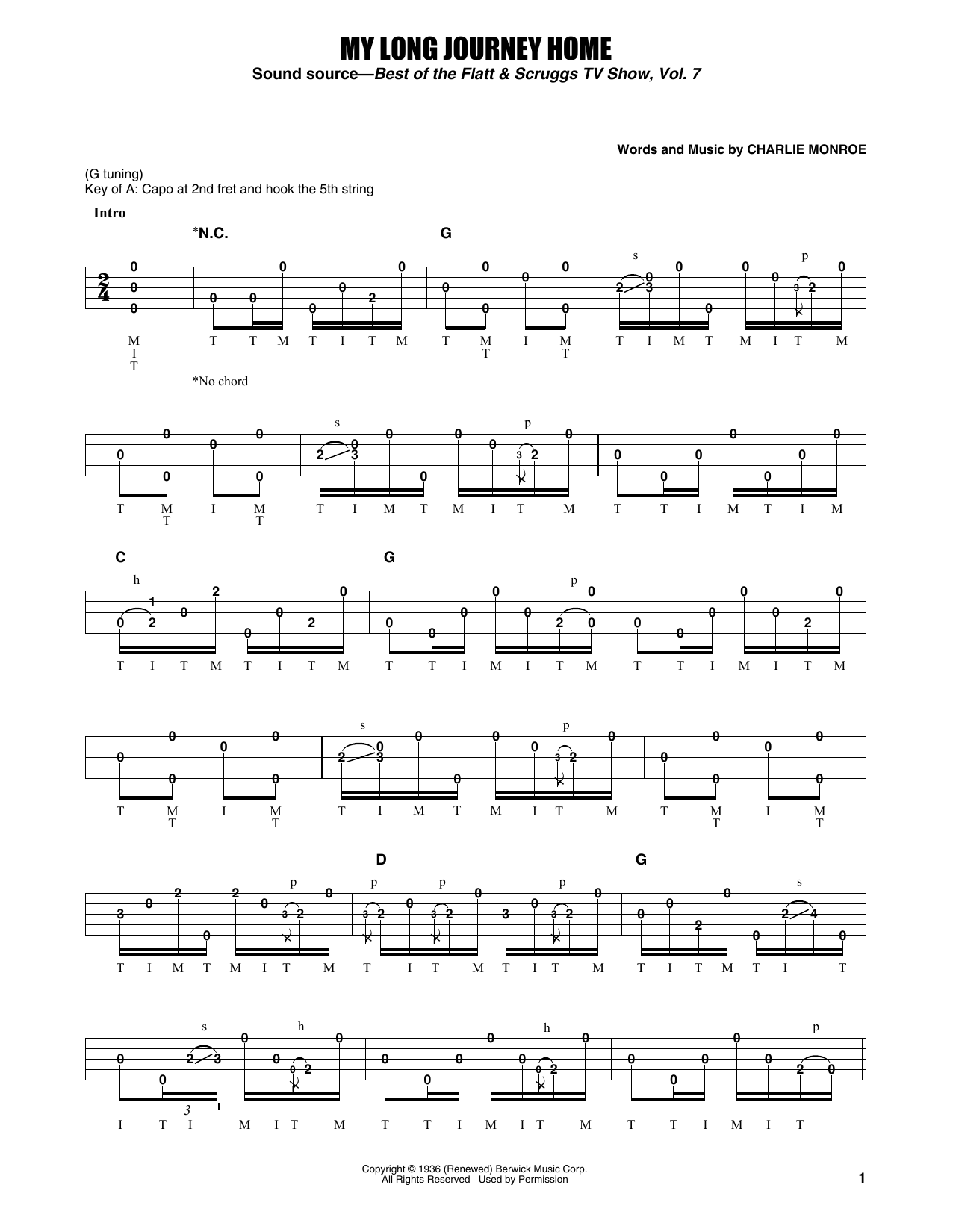 Download Earl Scruggs My Long Journey Home Sheet Music and learn how to play Banjo Tab PDF digital score in minutes