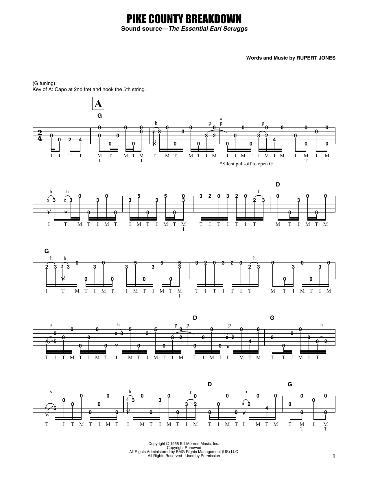 Download Earl Scruggs Pike County Breakdown Sheet Music and learn how to play Banjo Tab PDF digital score in minutes