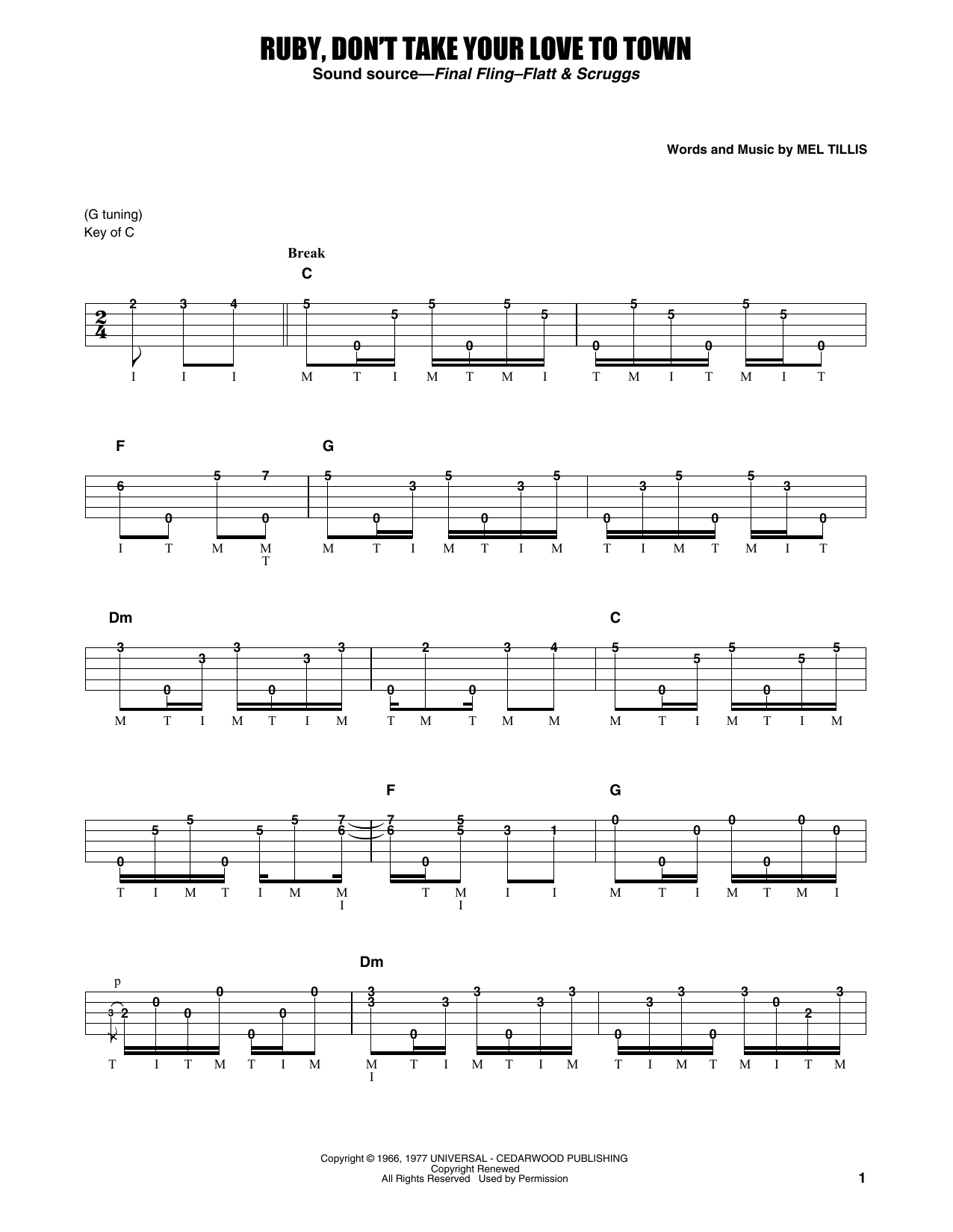 Download Earl Scruggs Ruby, Don't Take Your Love To Town Sheet Music and learn how to play Banjo Tab PDF digital score in minutes