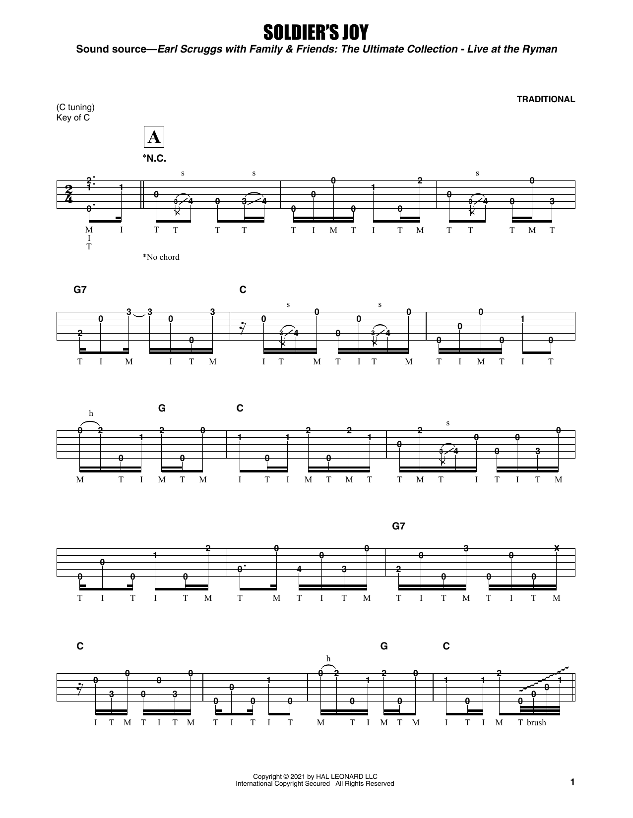 Download Earl Scruggs Soldier's Joy Sheet Music and learn how to play Banjo Tab PDF digital score in minutes