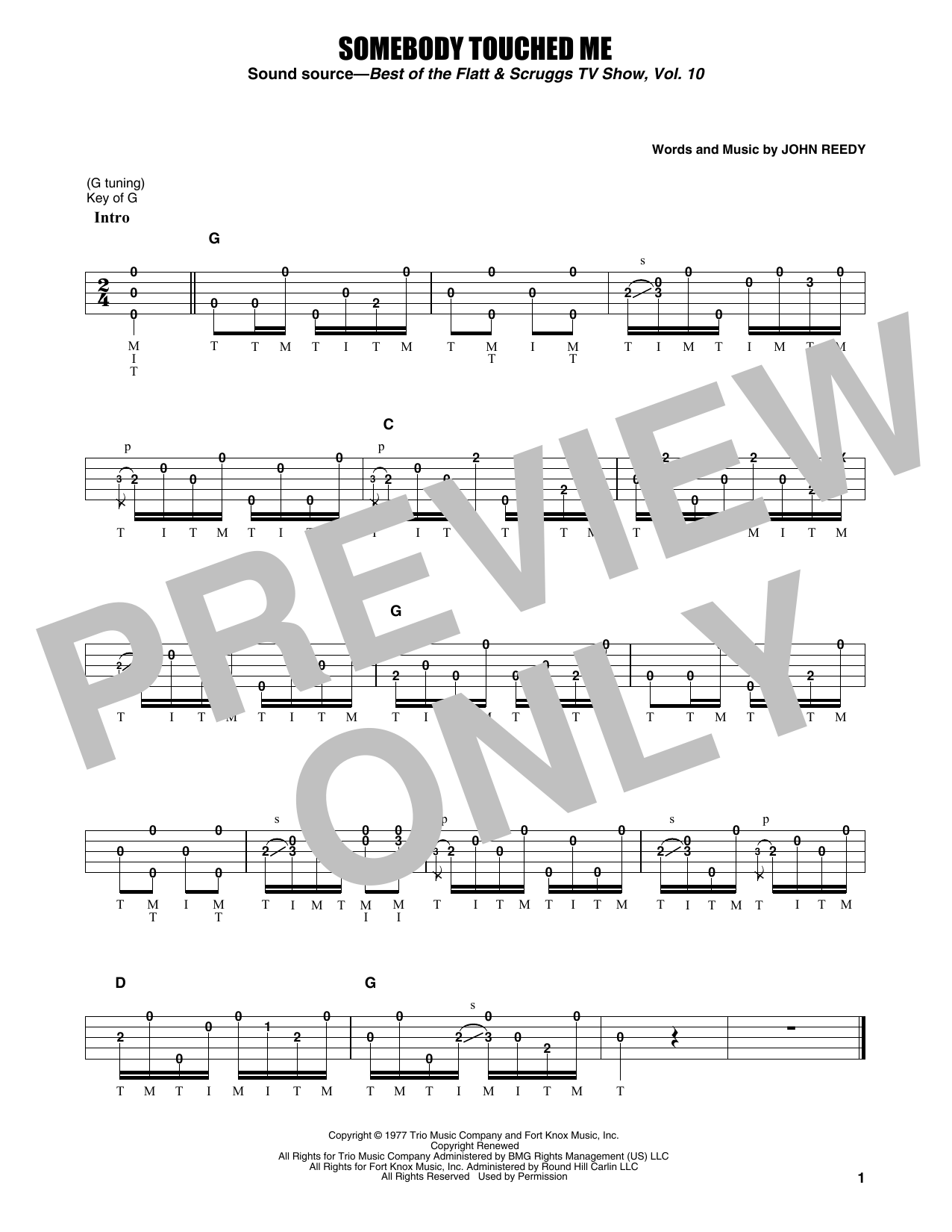 Download Earl Scruggs Somebody Touched Me Sheet Music and learn how to play Banjo Tab PDF digital score in minutes