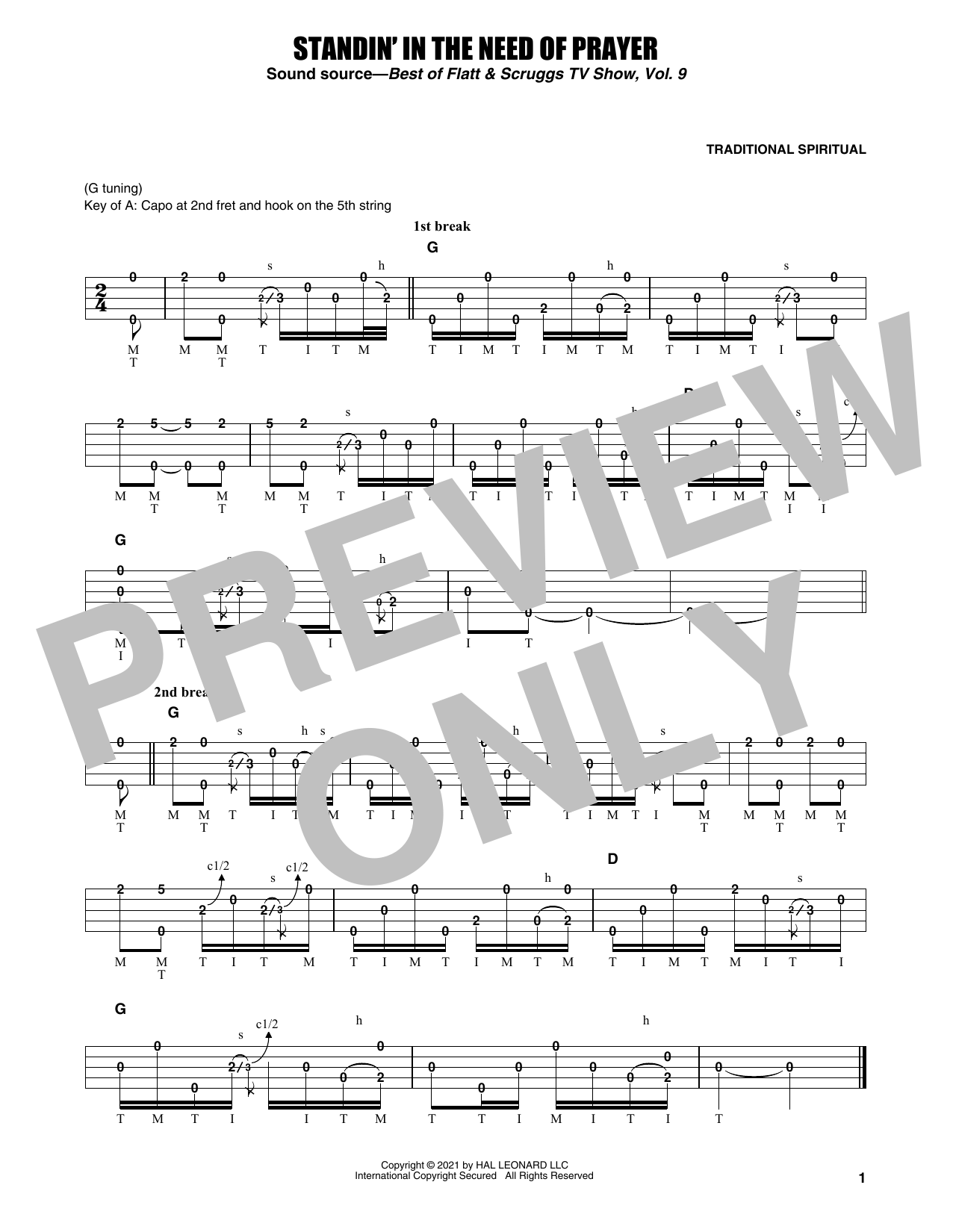 Download Earl Scruggs Standin' In The Need Of Prayer Sheet Music and learn how to play Banjo Tab PDF digital score in minutes