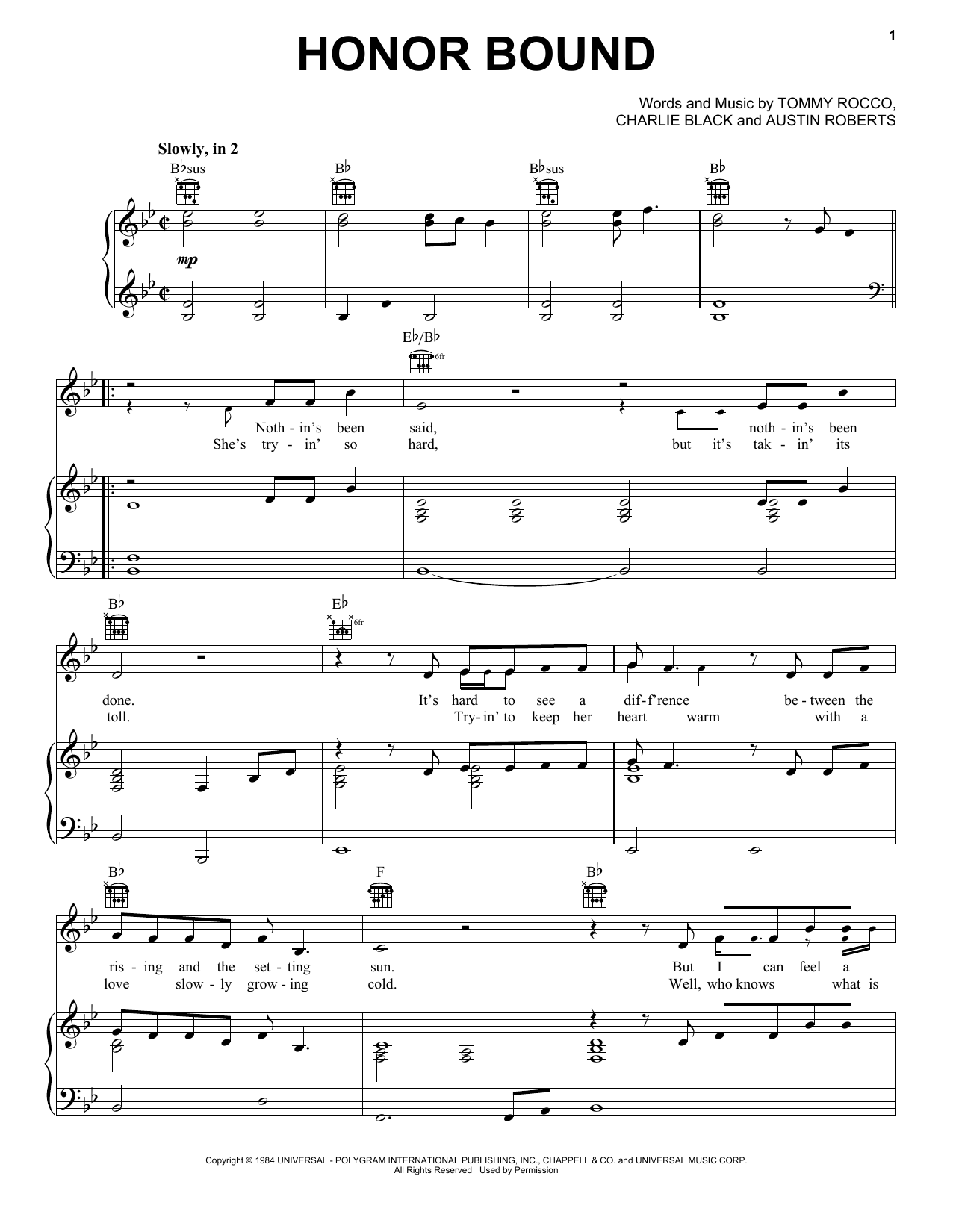 Download Earl Thomas Conley Honor Bound Sheet Music and learn how to play Piano, Vocal & Guitar Chords (Right-Hand Melody) PDF digital score in minutes